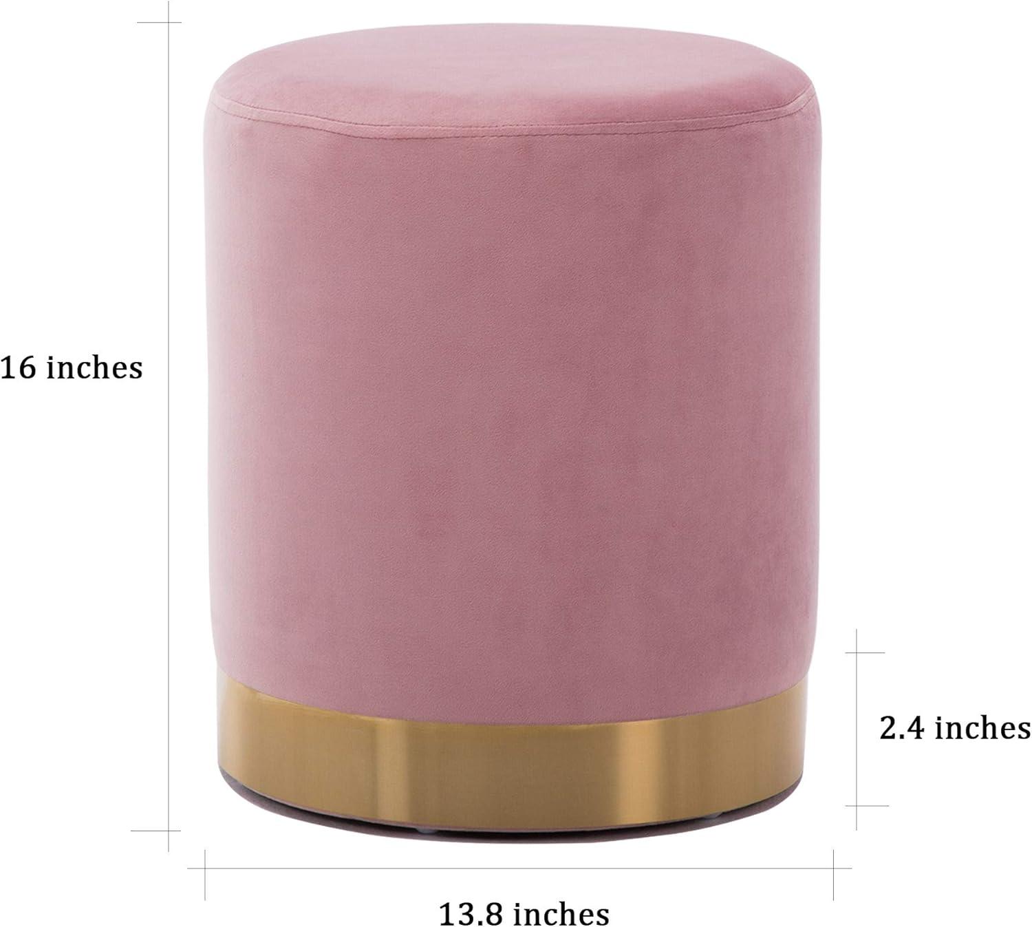 Velvet Fabric Upholstered Padded Round Pouf Ottoman, Pink