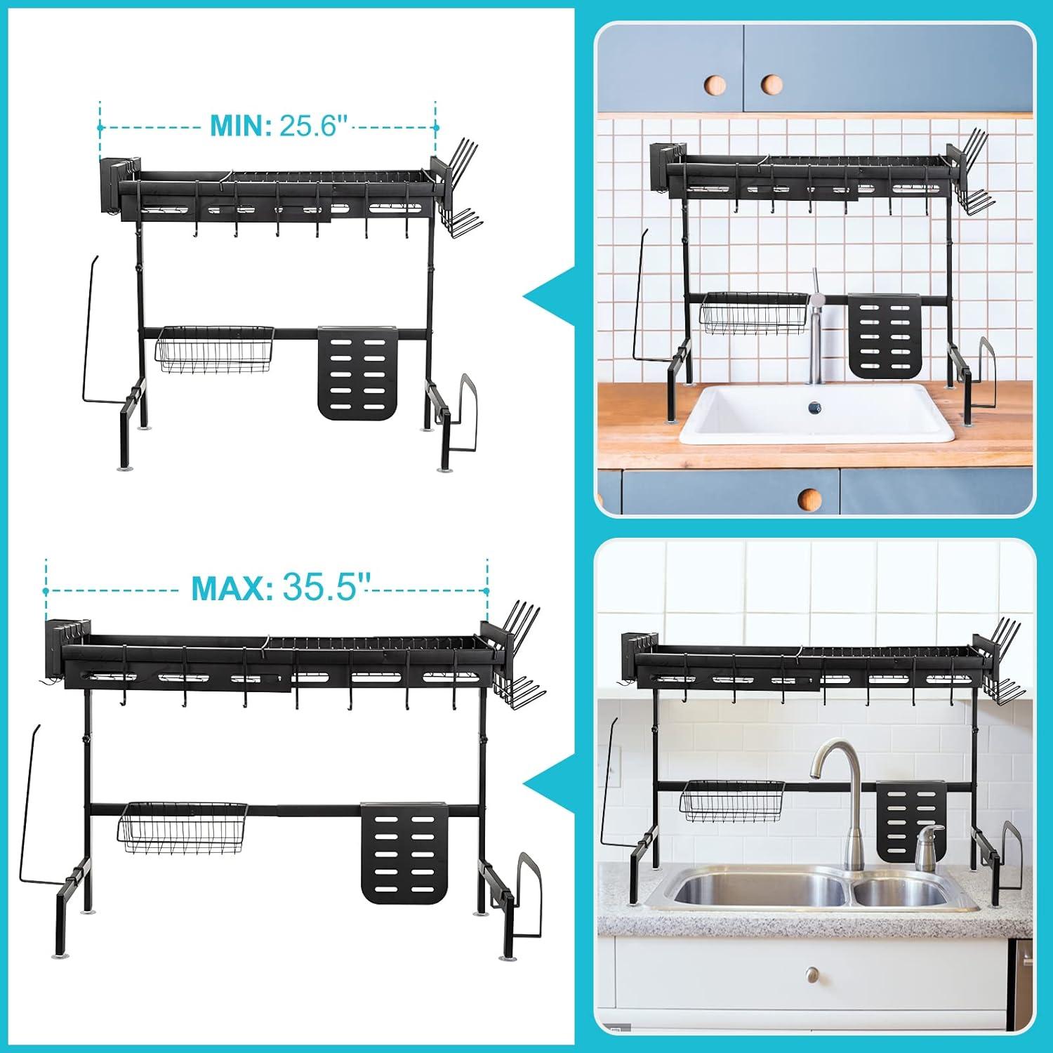 Adjustable Black Stainless Steel Over Sink Dish Drying Rack