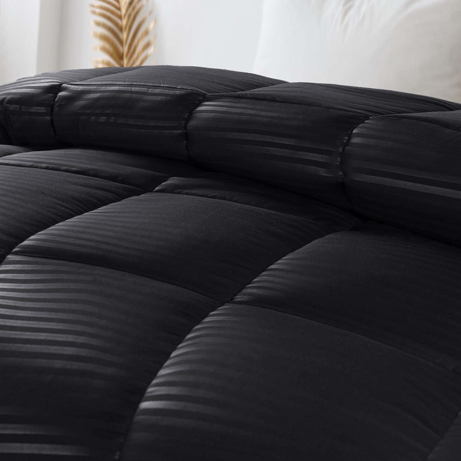 Superior Striped Reversible Box-Quilt Brushed Microfiber Medium Weight Down Alternative Comforter