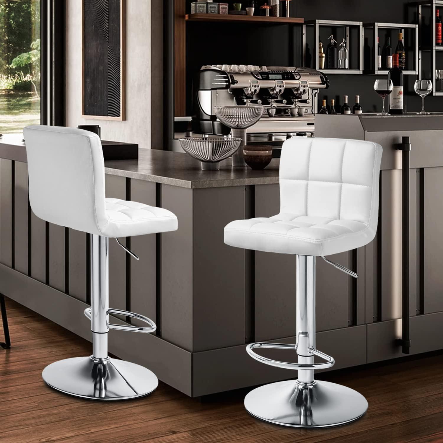 Bar Stools 1 Set Of 2, Counter Height Bar Stools, Square Cushion Bar Stools With Back, Footstool, Cafe, 2 Pieces