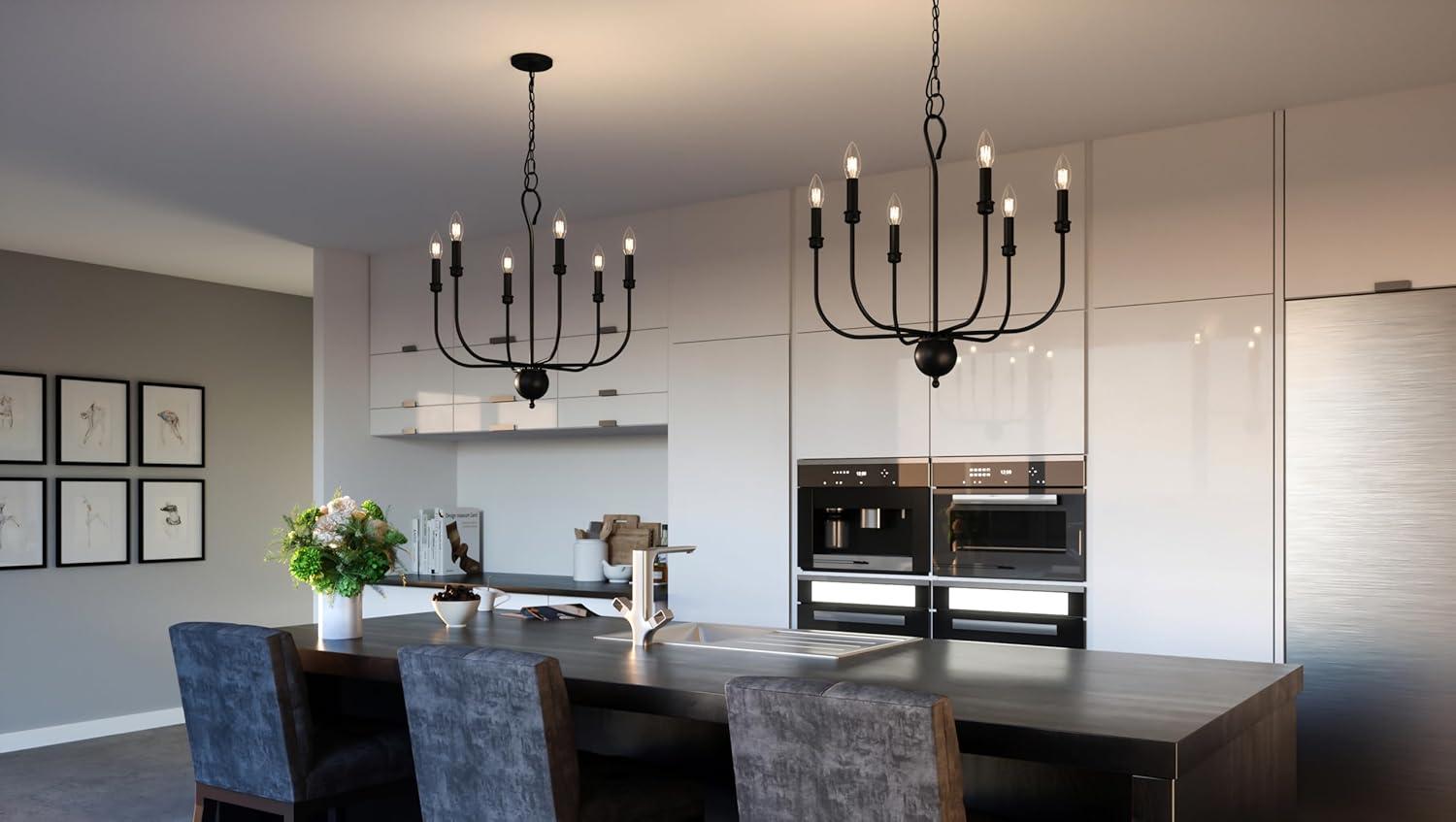 Matte Black 22" Steel Candle-Style Chandelier