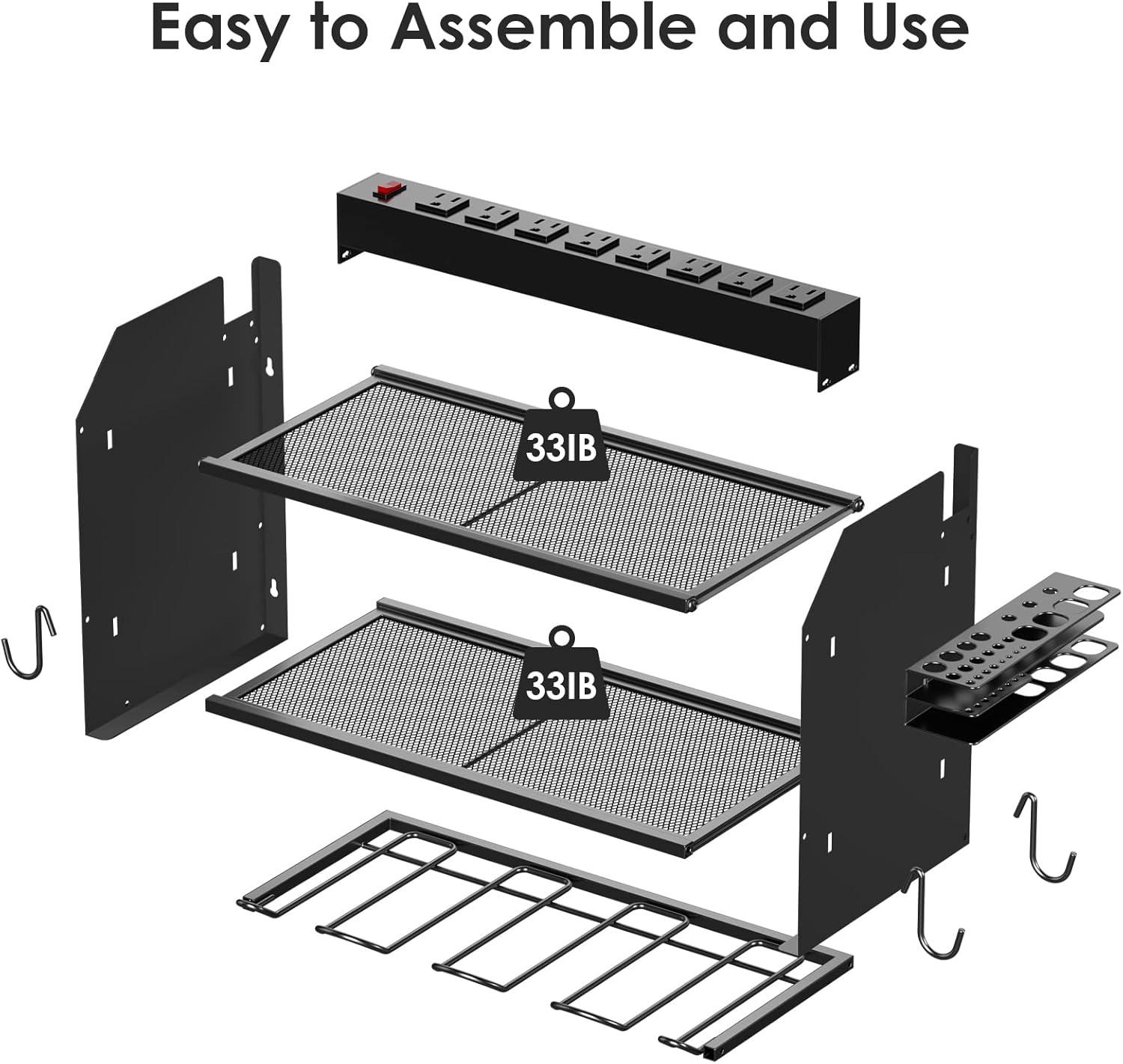 Black Steel Modular Power Tool Organizer with Charging Station