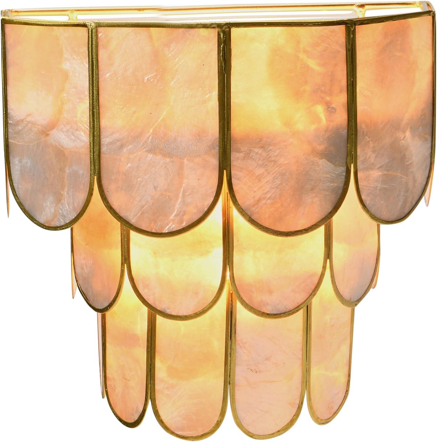 Storied Home 4-Tier Capiz and Metal Wall Sconce: ETL & UL Listed, 1-Way On Off, No Battery Required
