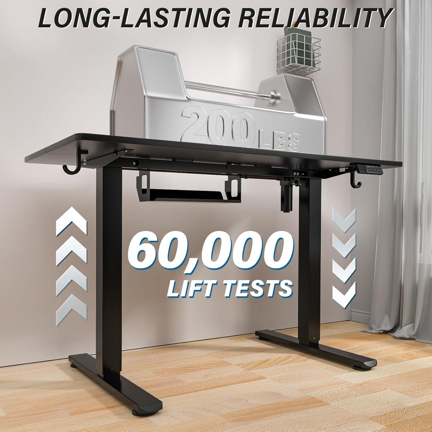 Electric Stand up Desk, 48'' Wide Desktop with Adjustable Height, Standing Computer Desk for Home Ofiice, Black