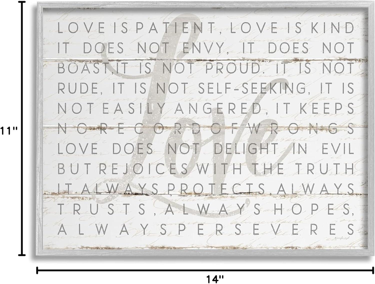 The Stupell Home Decor Love Is Patient Grey on White Planked Look Gray Framed Texturized Art