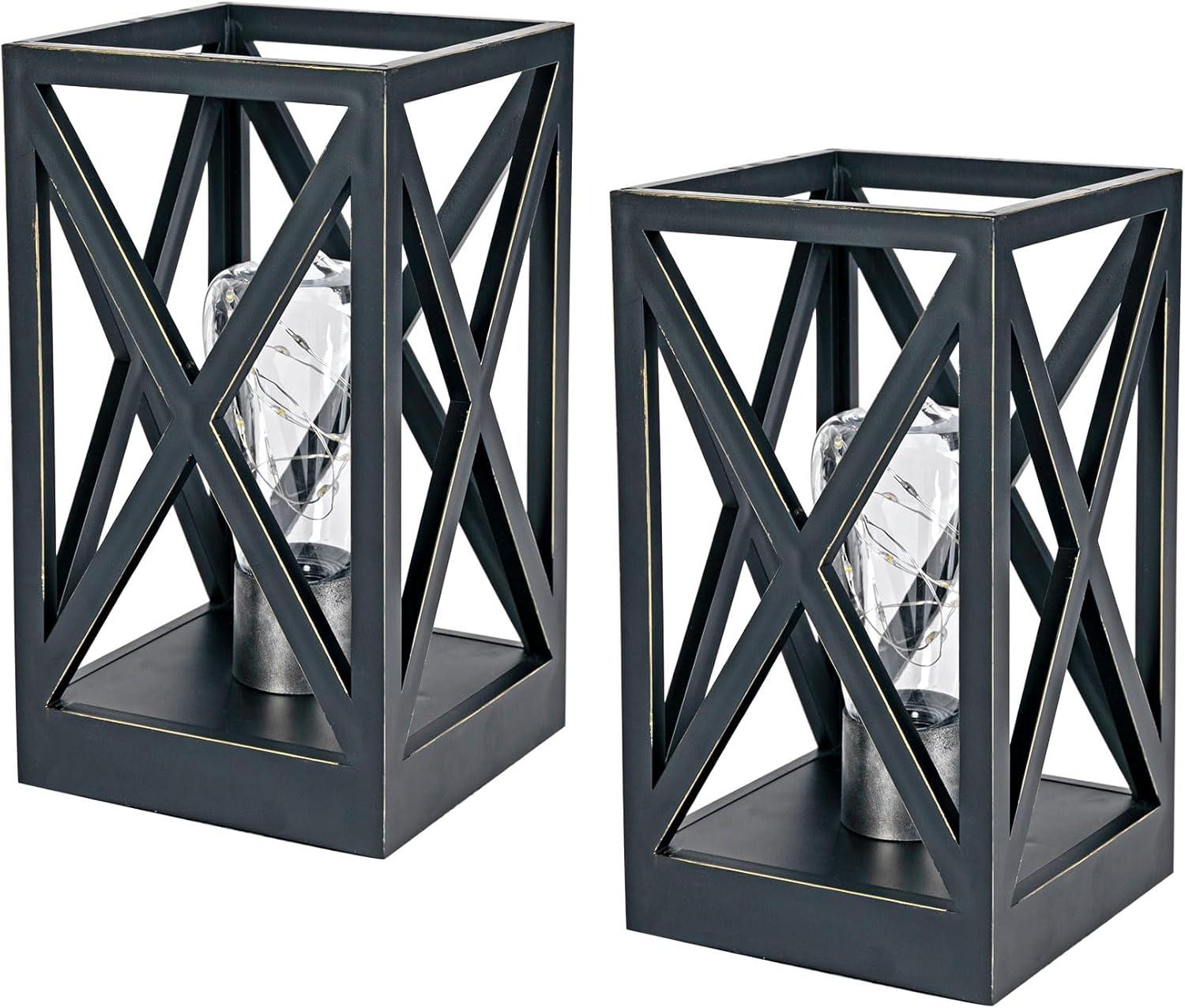 WINGBO 2 Pack Retro Battery Powered Table Lamps, Battery Operated Cordless Lamp Set, Portable Nightlight Decorative Light for Living Room Dining Room Bedroom Entryway Patio, Black & Gold Finish