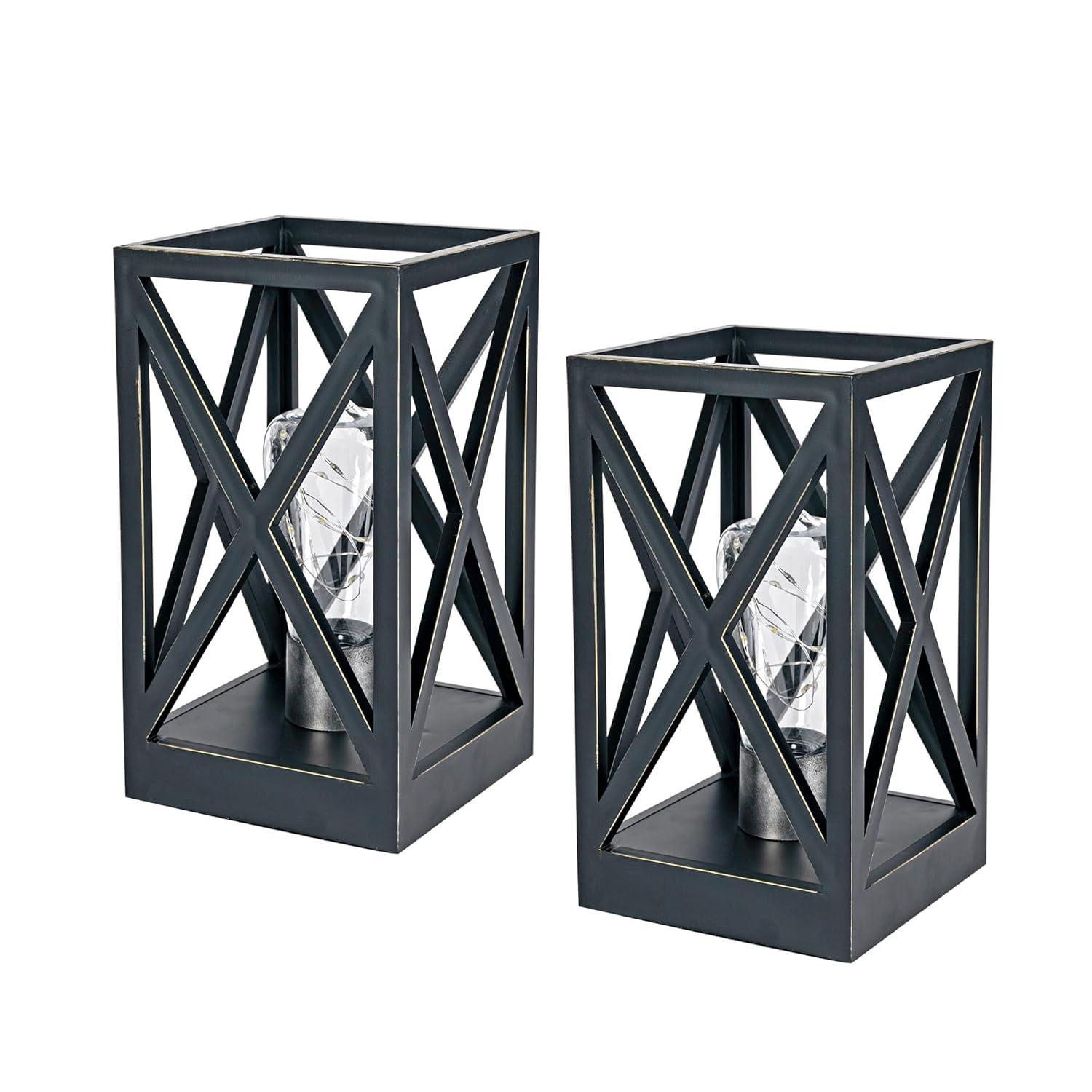 WINGBO 2 Pack Retro Battery Powered Table Lamps, Battery Operated Cordless Lamp Set, Portable Nightlight Decorative Light for Living Room Dining Room Bedroom Entryway Patio, Black & Gold Finish