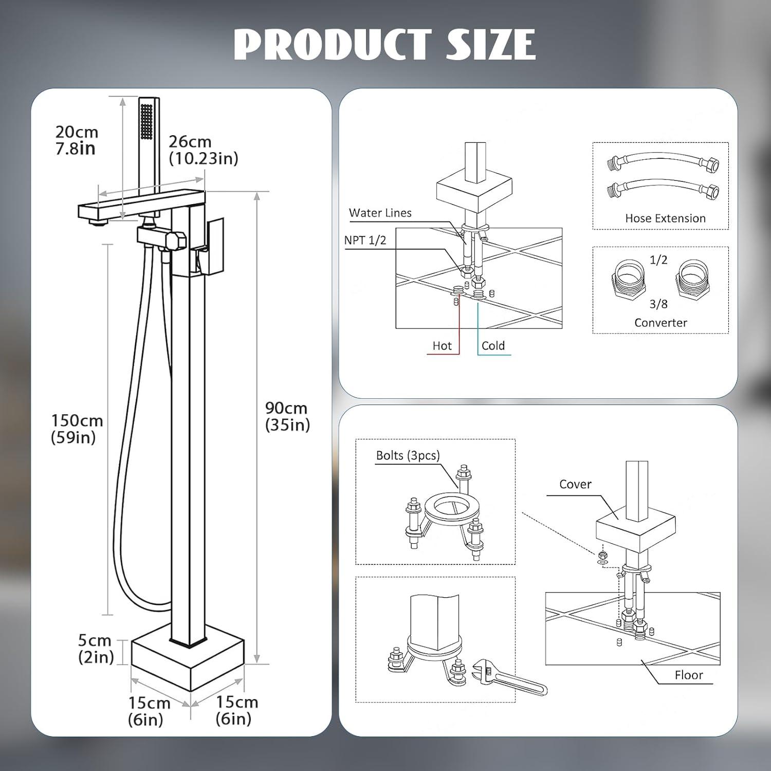 Matte Black Stainless Steel Freestanding Bathtub Faucet with Lever Handle