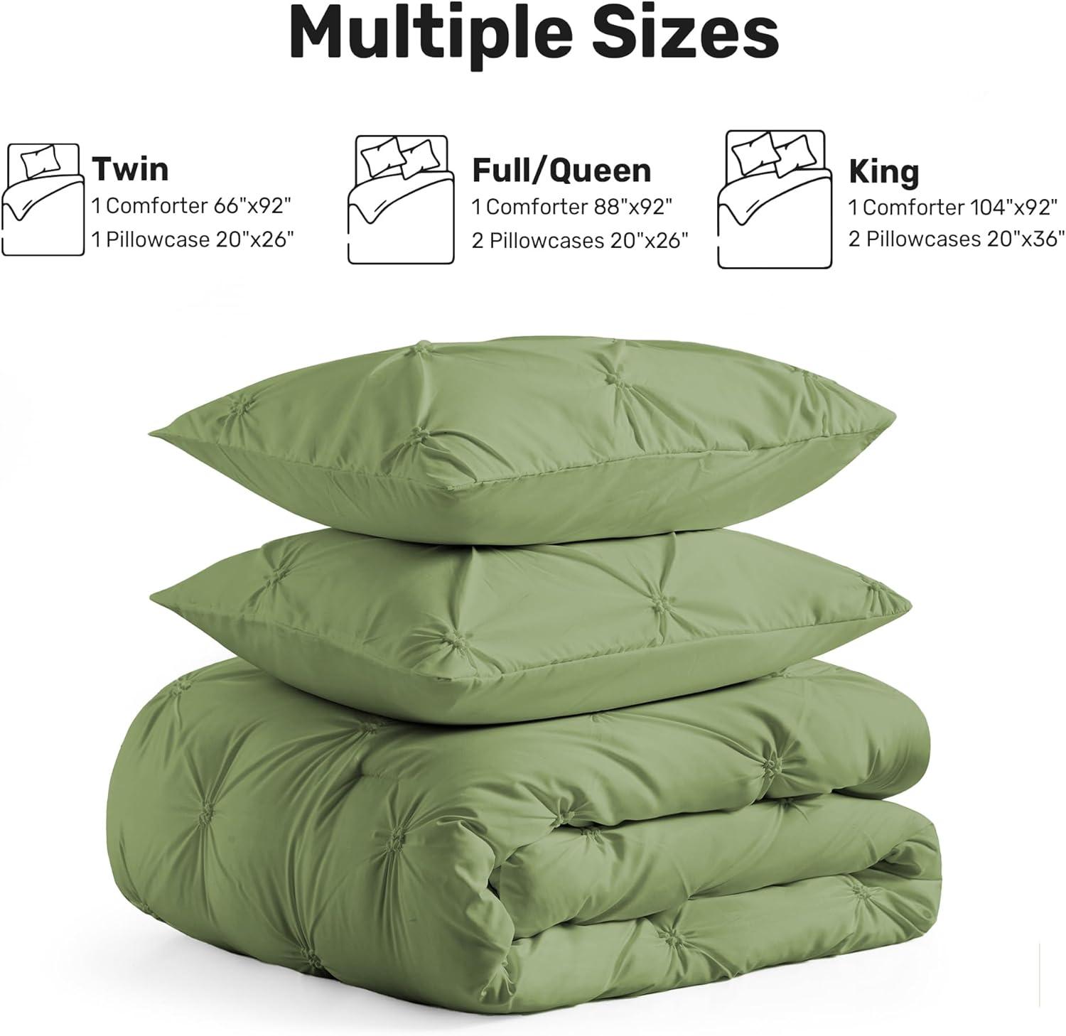 Peace Nest 3-Piece All Season Pinch Pleated Comforter Set, Olive, King