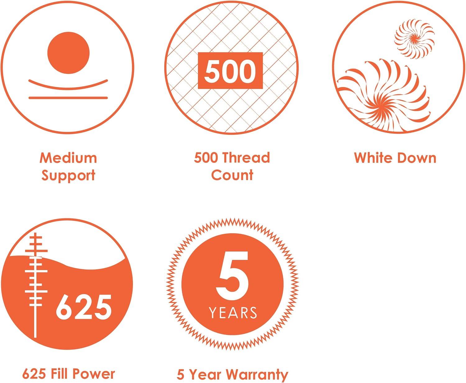 Canadian Down & Feather Company - 625 Loft White Down Pillow, Medium Support - Standard Size