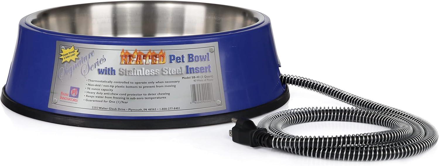 Farm Innovators Electric Heated Pet Water Bowl with Thermostatic Control and Anti Chew Cord Protector