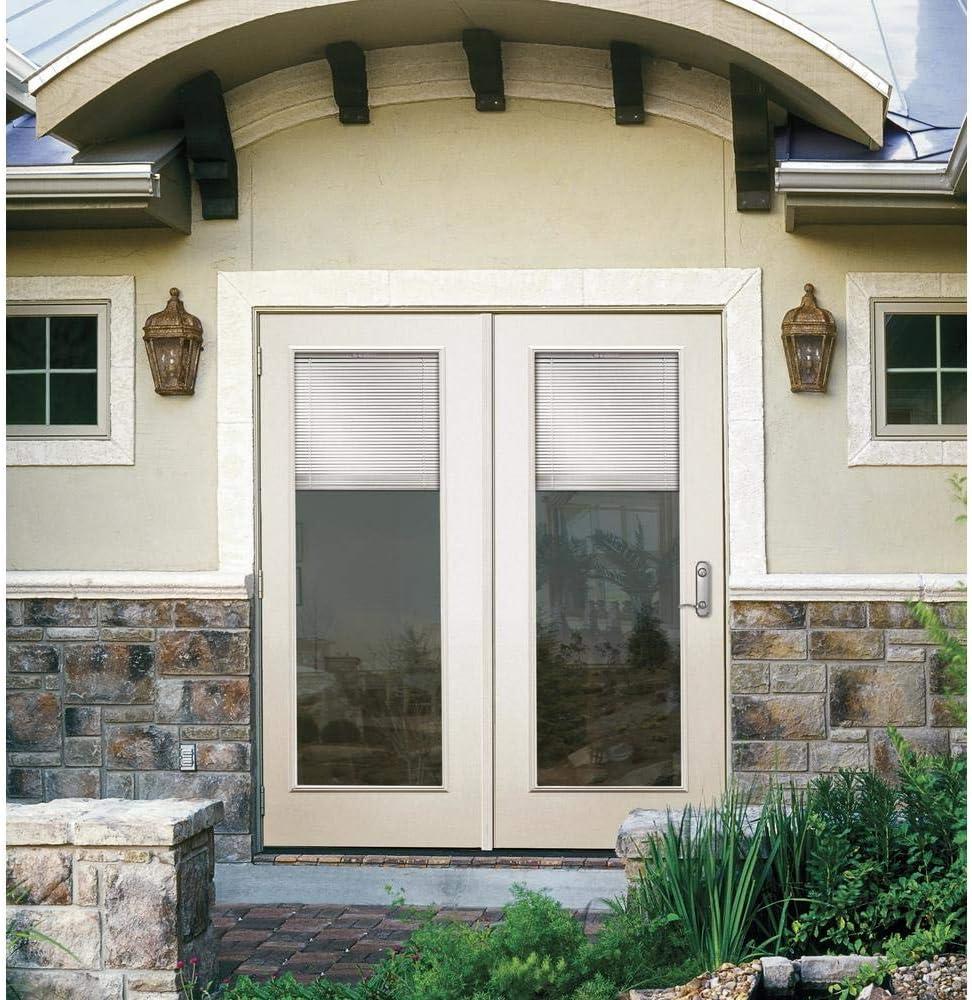 Primed Fiberglass Double Patio Door with Internal Blinds and Screen