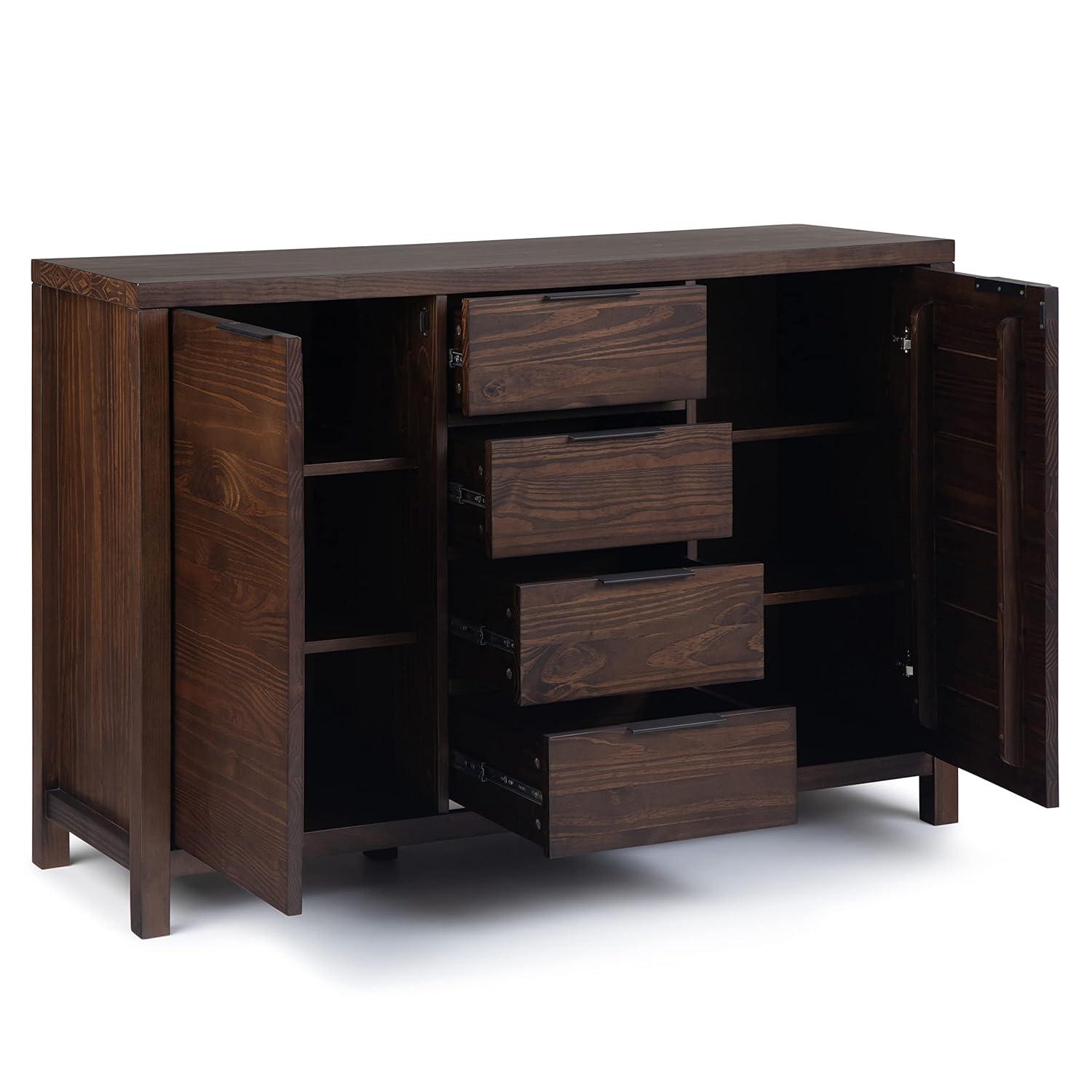 Simpli Home Hollander 54"W Solid Wood Contemporary 2-Door Sideboard Buffet with 4 Center Drawers