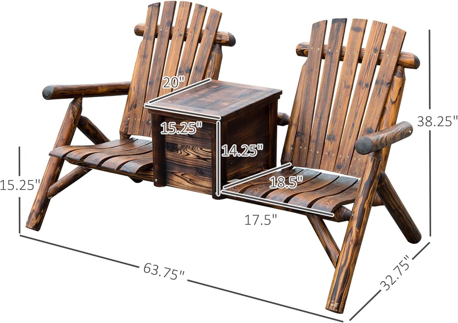 Outsunny Wooden Double Adirondack Chair Loveseat with Inset Ice Bucket, Table, Rustic Look, & Weather-Resistant Varnish