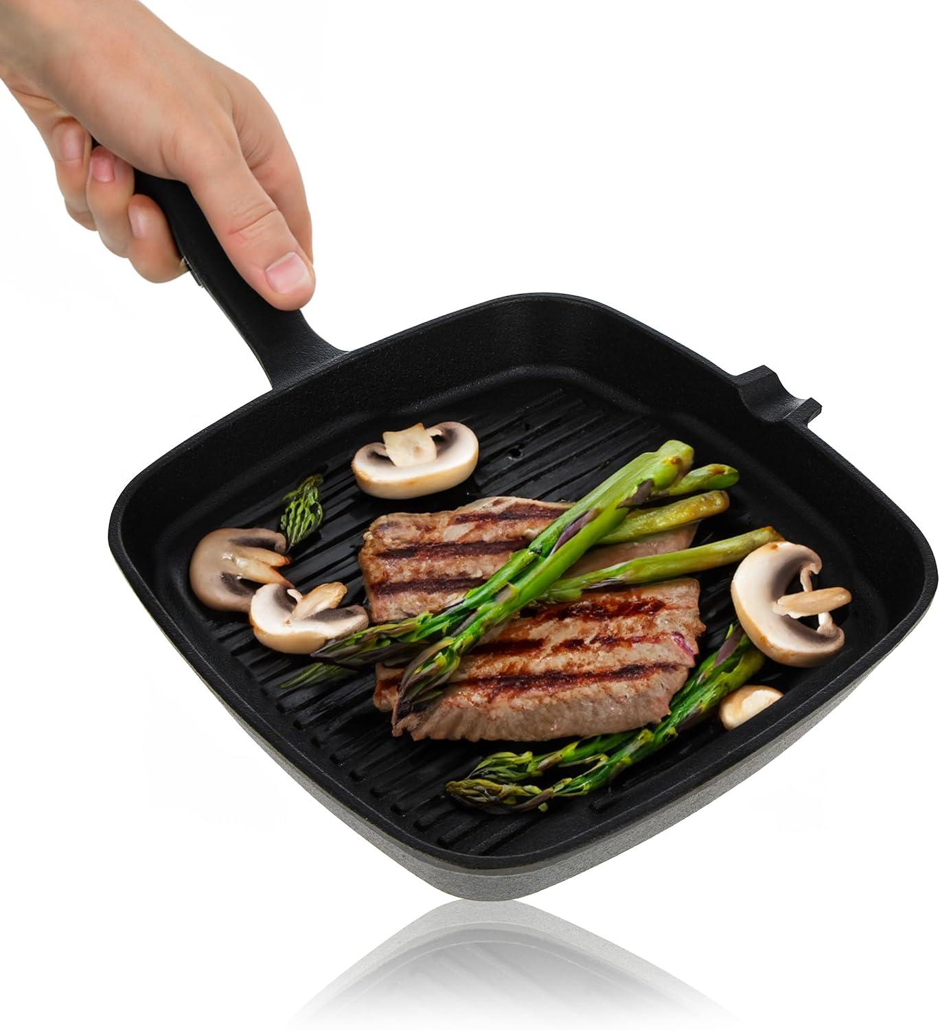 9.4-Inch Pre-Seasoned Square Cast Iron Griddle Skillet