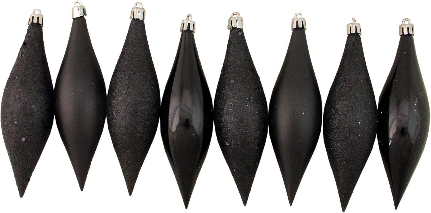 Northlight Shatterproof 4-Finish Finial Drop Christmas Ornaments - 5.5" - Jet Black - 8ct