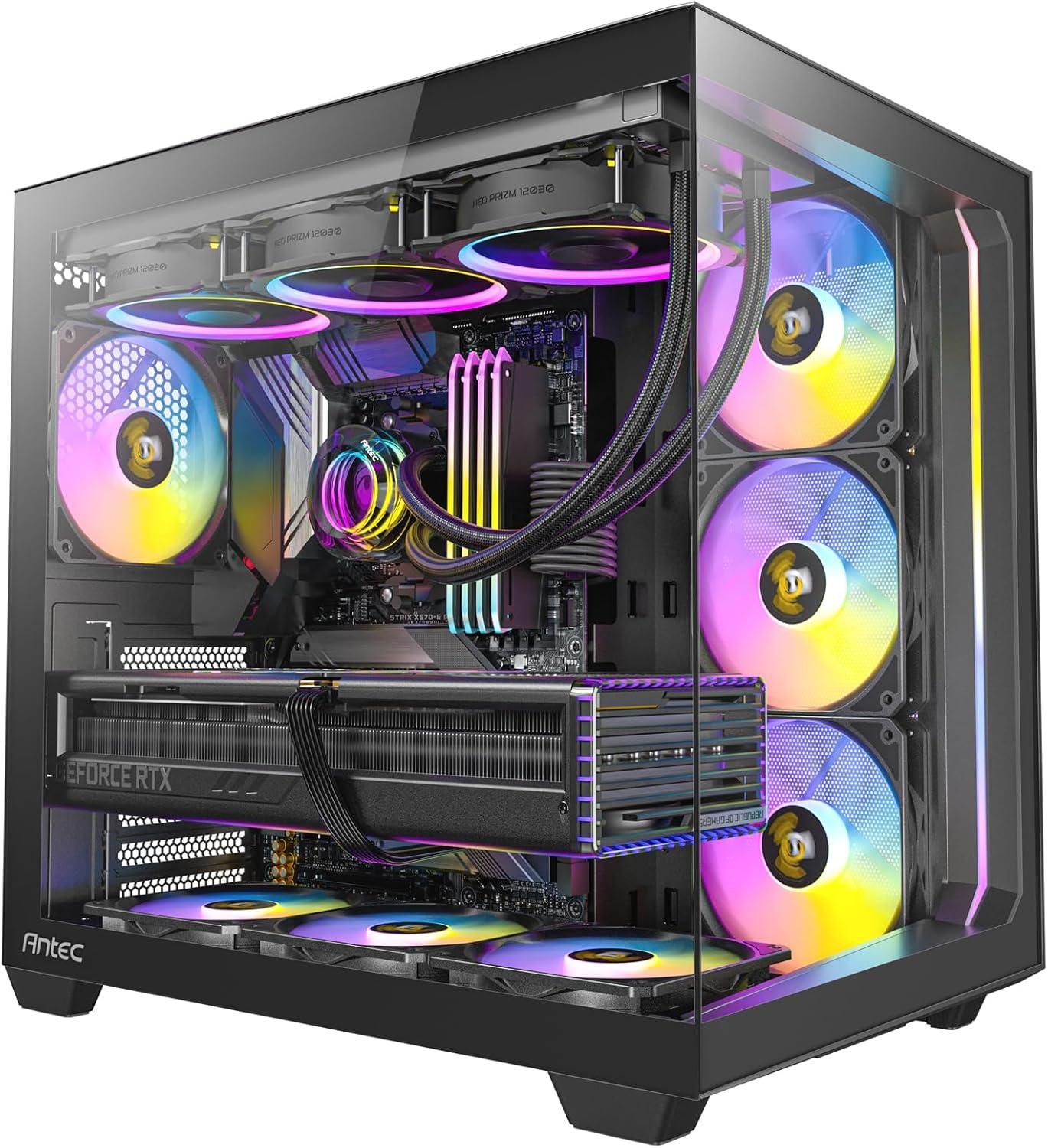 Black Tempered Glass Mid-Tower Gaming PC Case