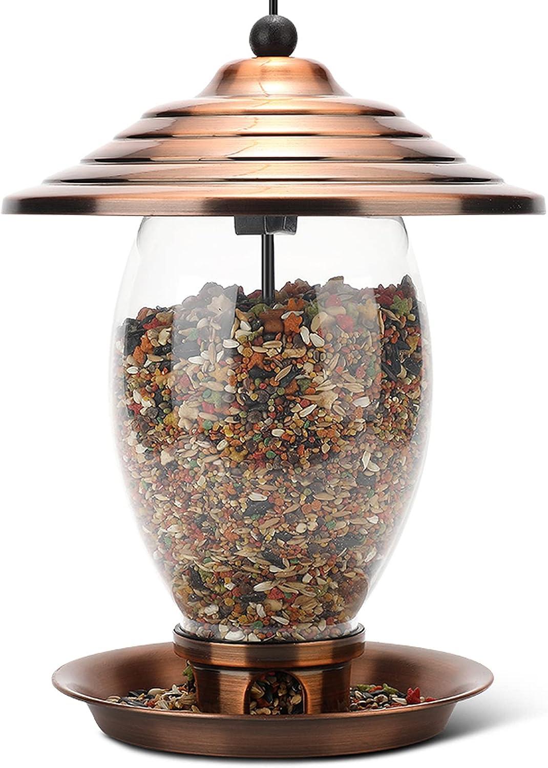 REALEAD Metal and Glass Wild Bird Feeder for Outside - 3 lbs Seed Capacity, Outdoor Hanging for Garden Yard