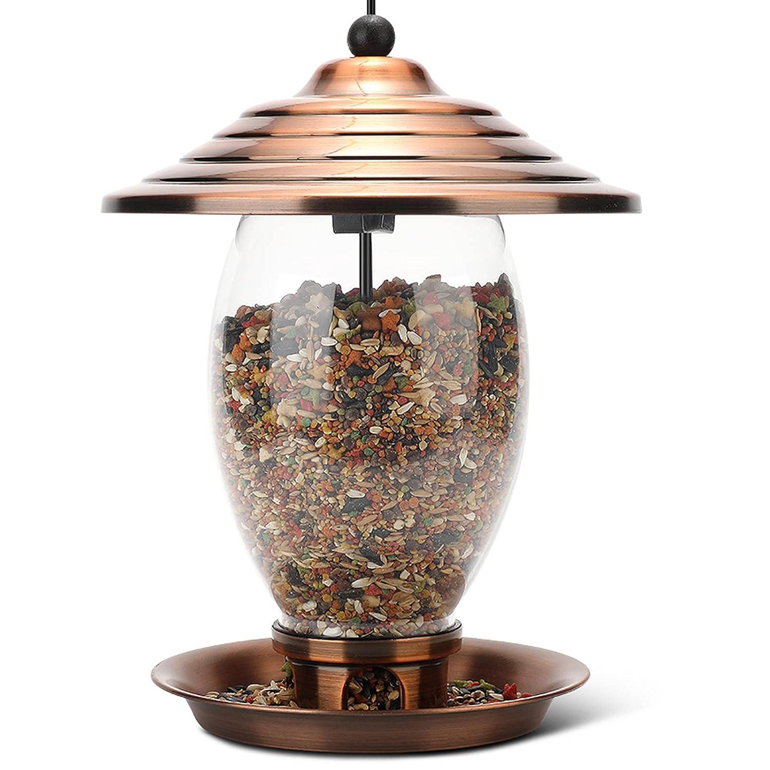 REALEAD Metal and Glass Wild Bird Feeder for Outside - 3 lbs Seed Capacity, Outdoor Hanging for Garden Yard