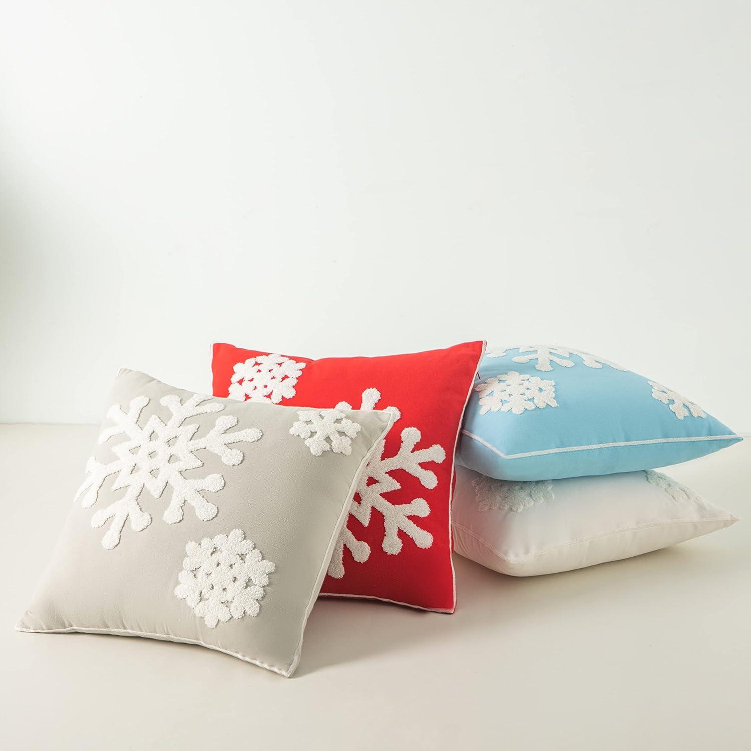 White Cotton Embroidered Snowflake Euro Pillow Covers