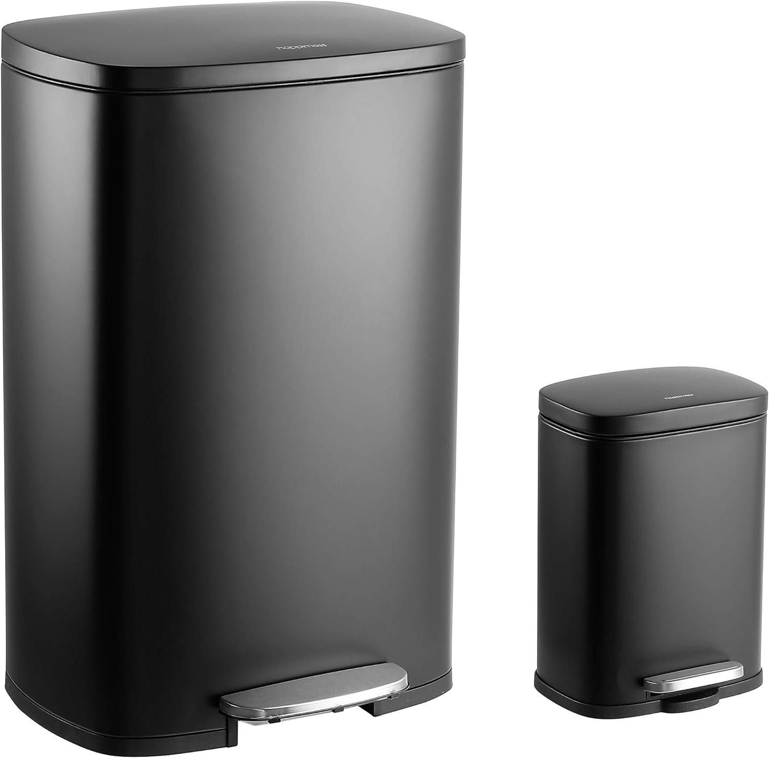 Connor Black Stainless Steel 13-Gallon Trash Can with Soft-Close Lid