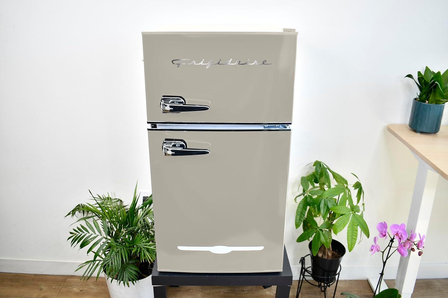 Frigidaire 3.2 cu ft 2 Door Retro Fridge w Side Bottle Opener Cream: Compact Mini Refrigerator, Model EFR840-CREAM