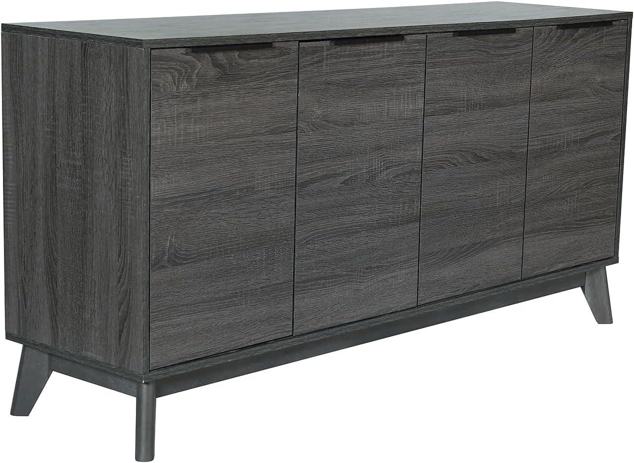 Flash Furniture 60" Buffet Cabinet with 4 Soft Close Doors and Adjustable Shelves - Black Wash