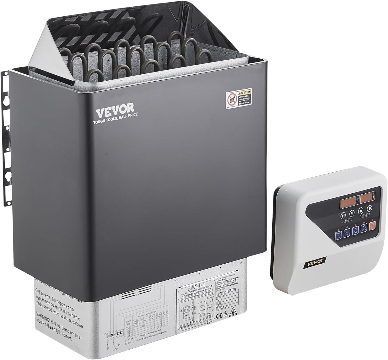 VEVOR Sauna Heater, 9KW 220V Electric Sauna Stove, Steam Bath Sauna Heater with External Digital Controller, 3h Timer & Adjustable Temp for Max. 317-459 Cubic Feet, Home Hotel Spa Shower FCC Certify