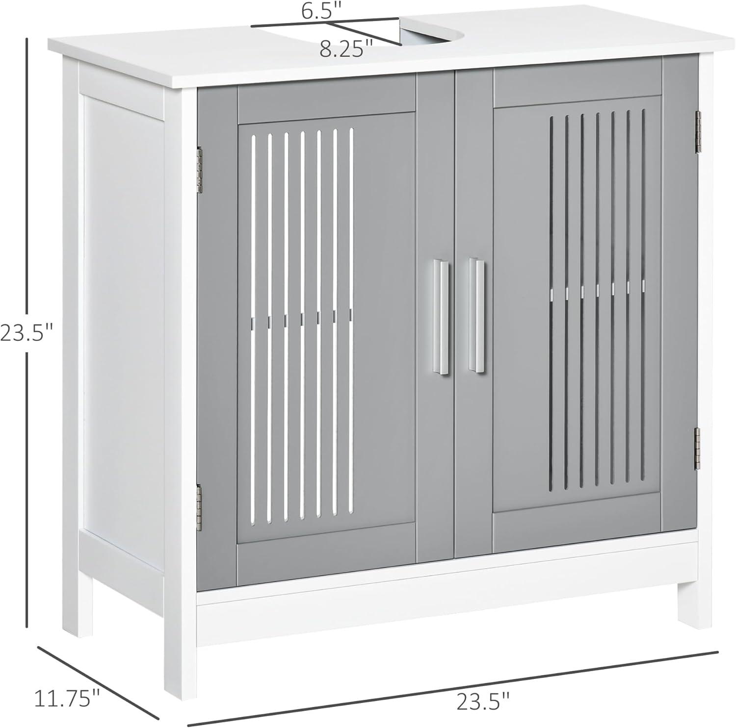 kleankin Modern Under Sink Cabinet with 2 Doors, Pedestal Under Sink Bathroom Cupboard, Bathroom Vanity Cabinet with Adjustable Shelves, Gray and White