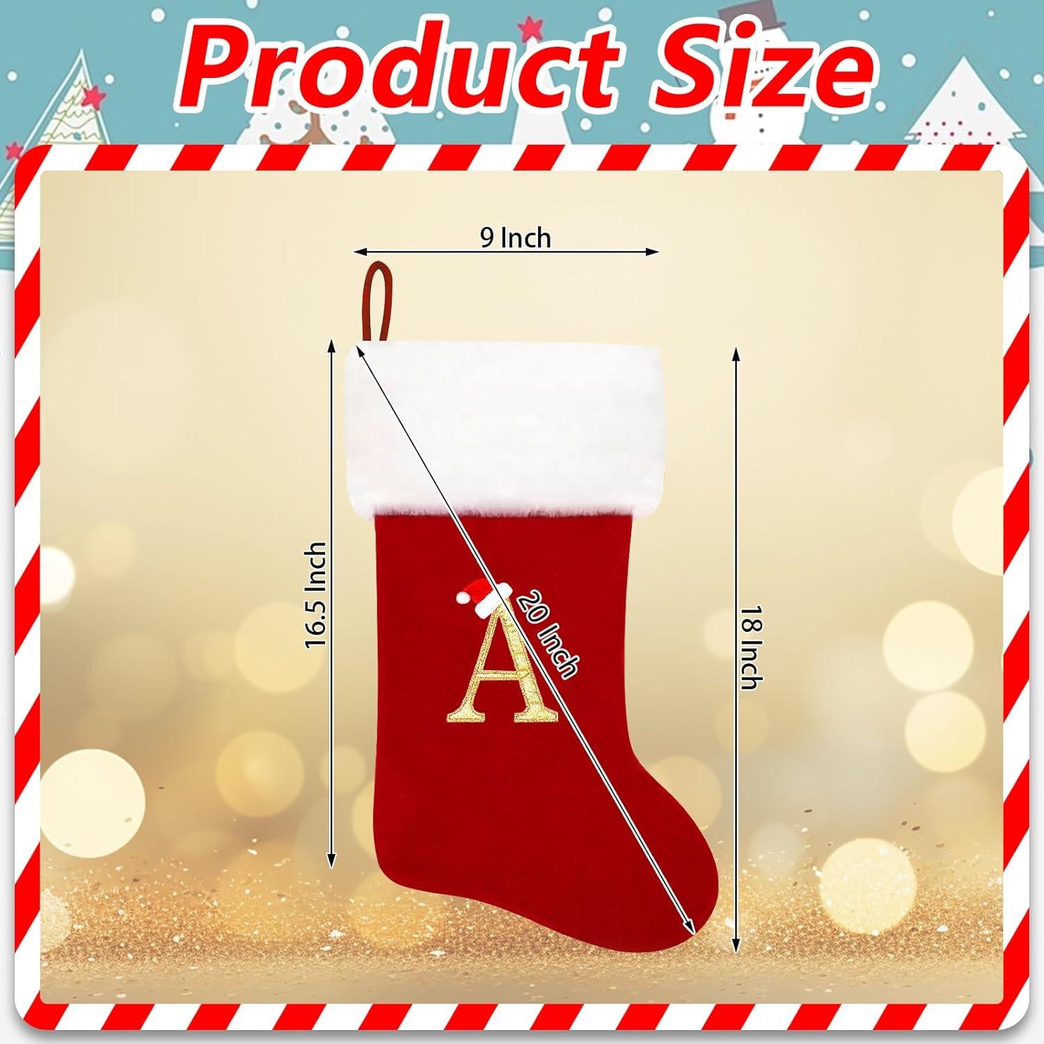 20 Inches Monogram Christmas Stockings White Velvet with White Super Soft Plush Cuff Embroidered Xmas Stockings Classic Personalized Stocking Decorations for Family Holiday Season Decor(R)