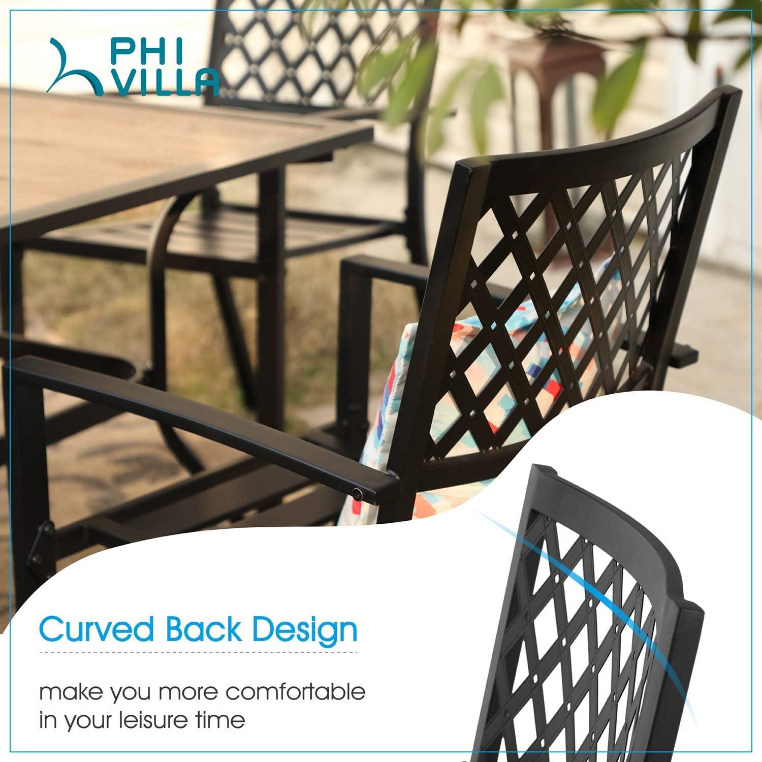 Black Steel Stackable Outdoor Dining Armchairs with Lattice Back (Set of 4)