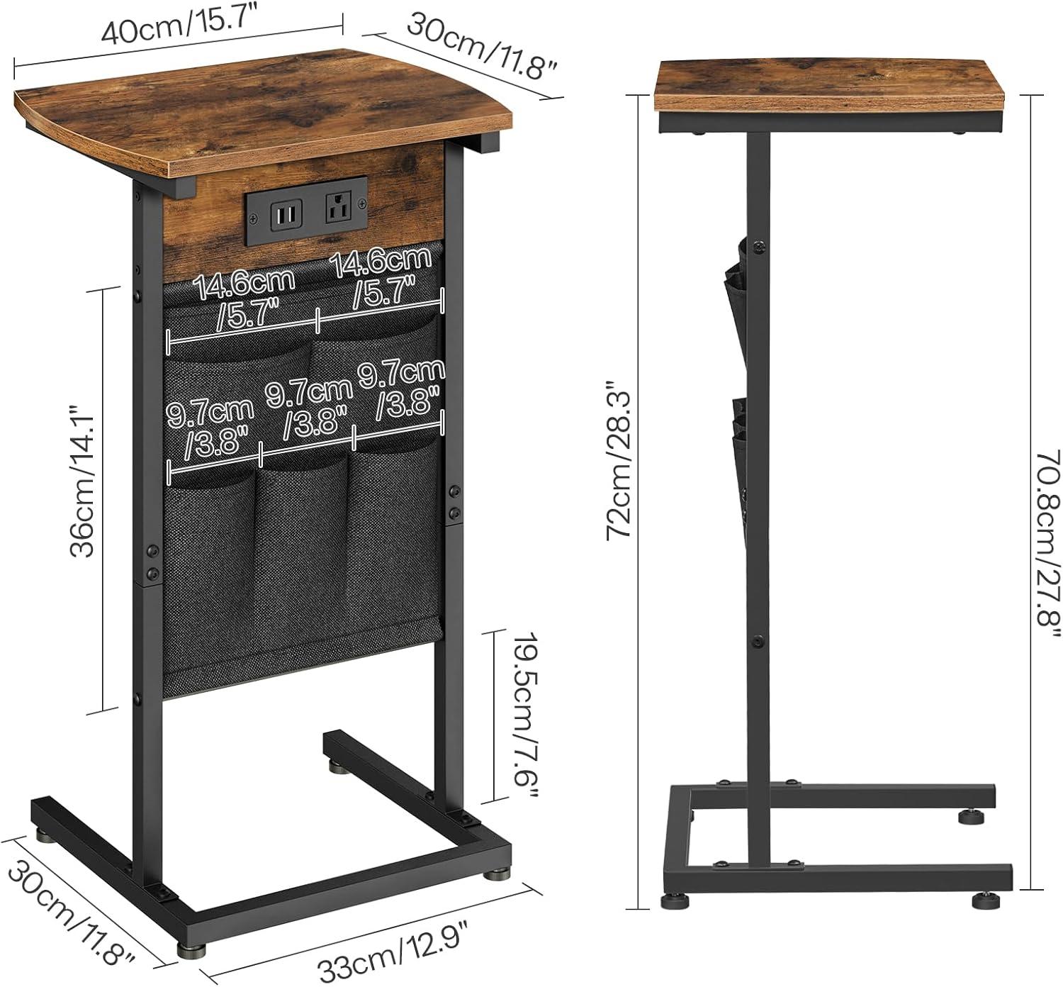 End Table Set of 2 with Charging Station and Storage Bag Side Table Living Room with USB Ports and Outlets Couch Tables That Slide Under, Small Snack Table for Small Spaces Brown