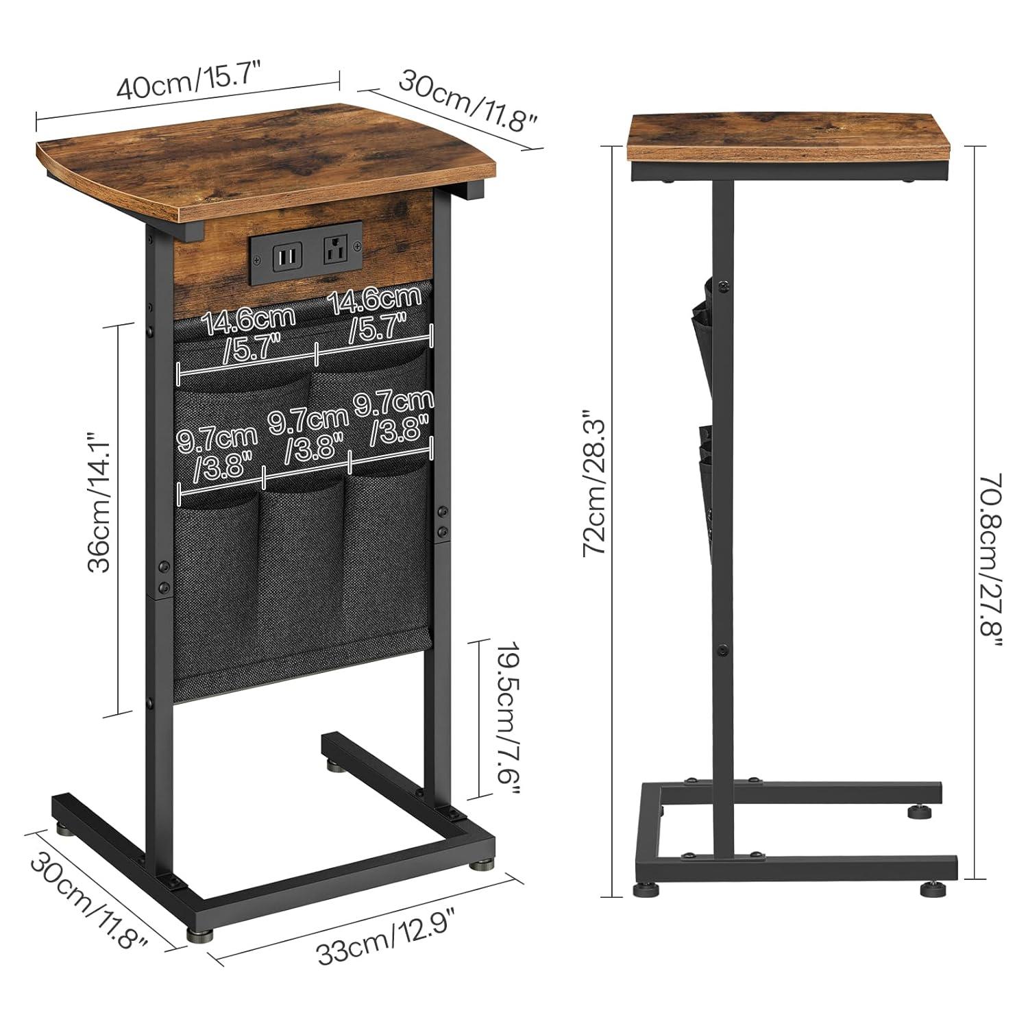End Table Set of 2 with Charging Station and Storage Bag Side Table Living Room with USB Ports and Outlets Couch Tables That Slide Under, Small Snack Table for Small Spaces Brown