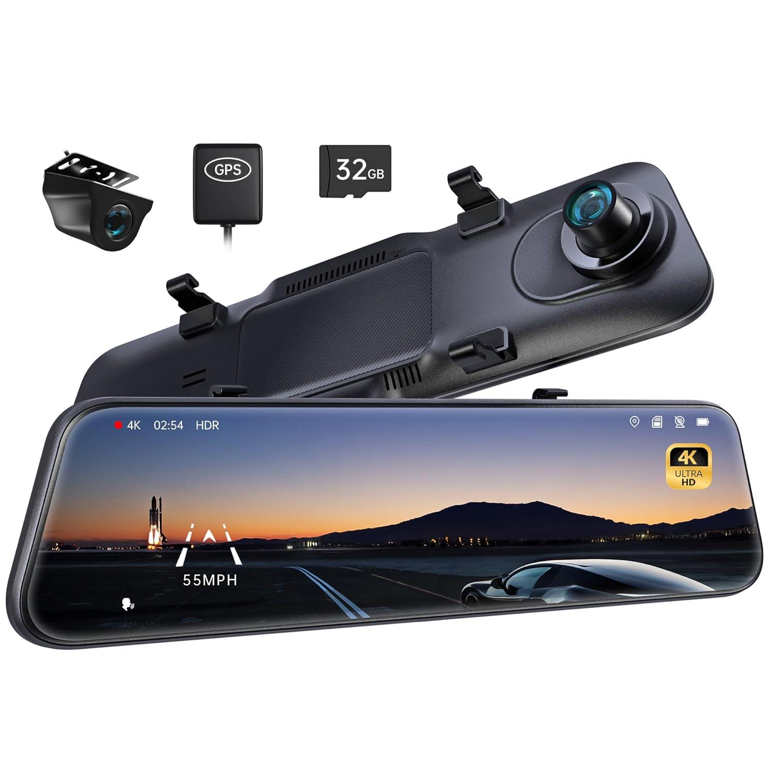 ARMIJU P12 Pro 4K Mirror Dash Cam 12 Inch Rear View Camera with ADAS BSD Voice Control Night Vision Parking Monitoring 32GB Memory Card | Wayfair
