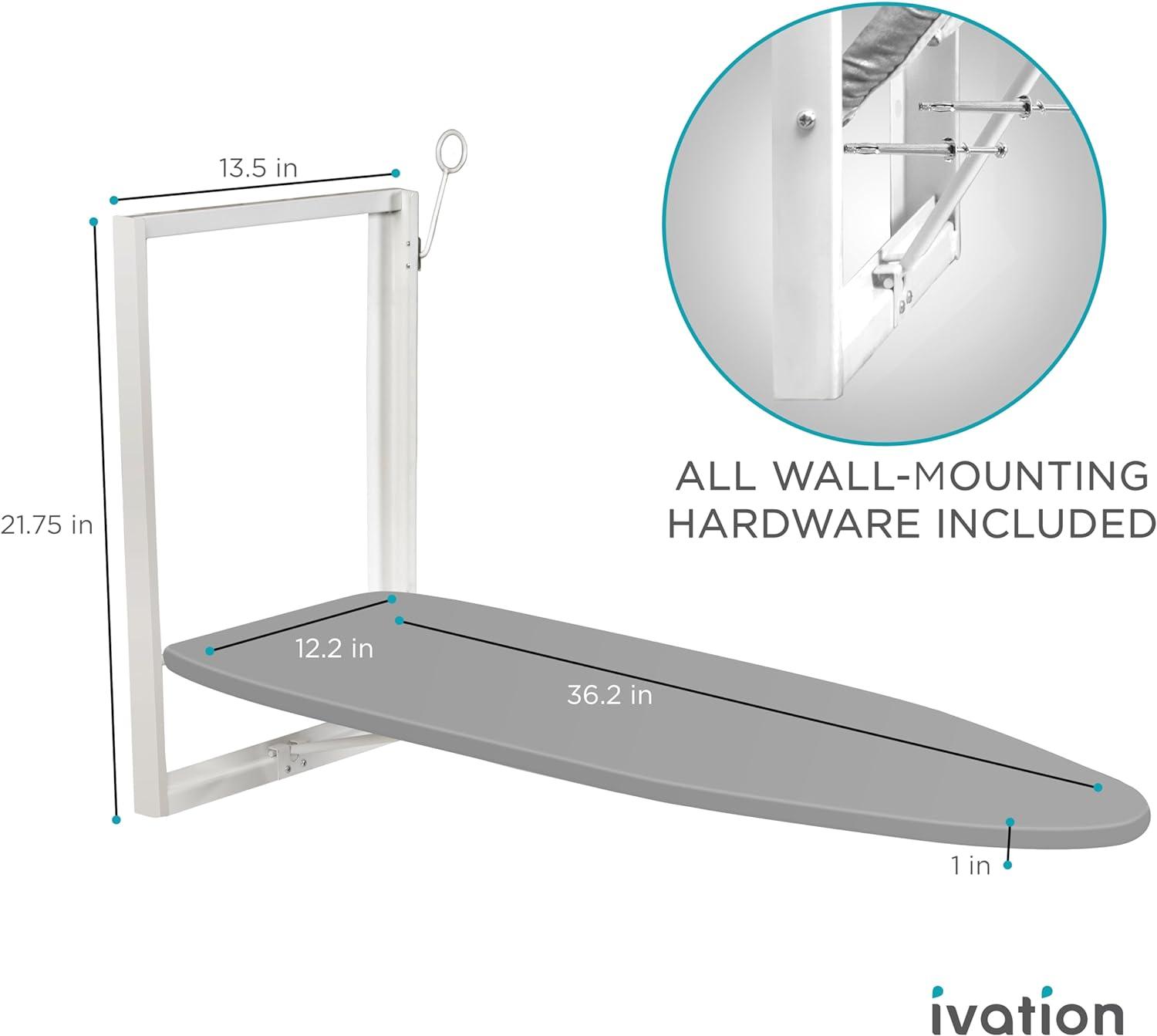 Ivation Wall Mounted Ironing Board, 36.2” x 12.2” Fold Down Iron Board with Iron Holder