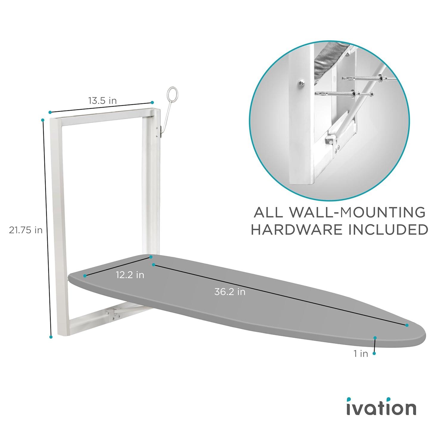 Ivation Wall Mounted Ironing Board, 36.2” x 12.2” Fold Down Iron Board with Iron Holder