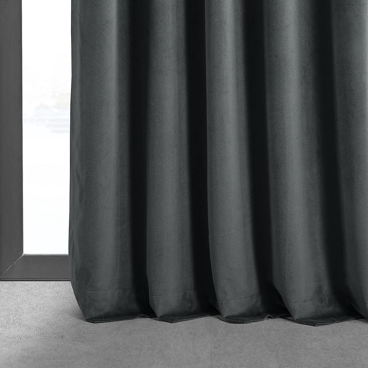 Half Price Drapes Signature Natural Grey Velvet Blackout Curtains For Bedrooms (1 Panel), 50WX 120L