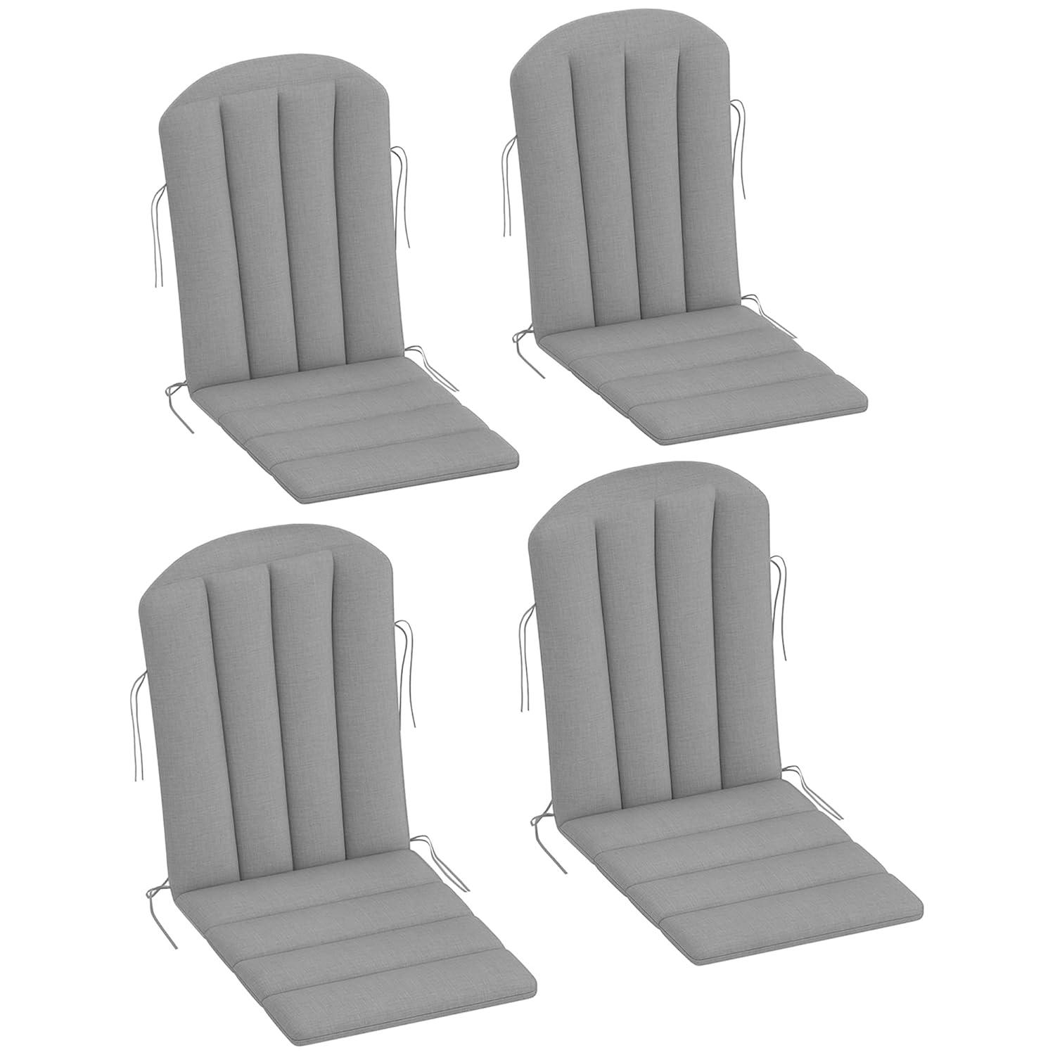 Outsunny Set of 4 Adirondack Chair Cushion, High Back Outdoor Chair Cushions with Ties, Gray