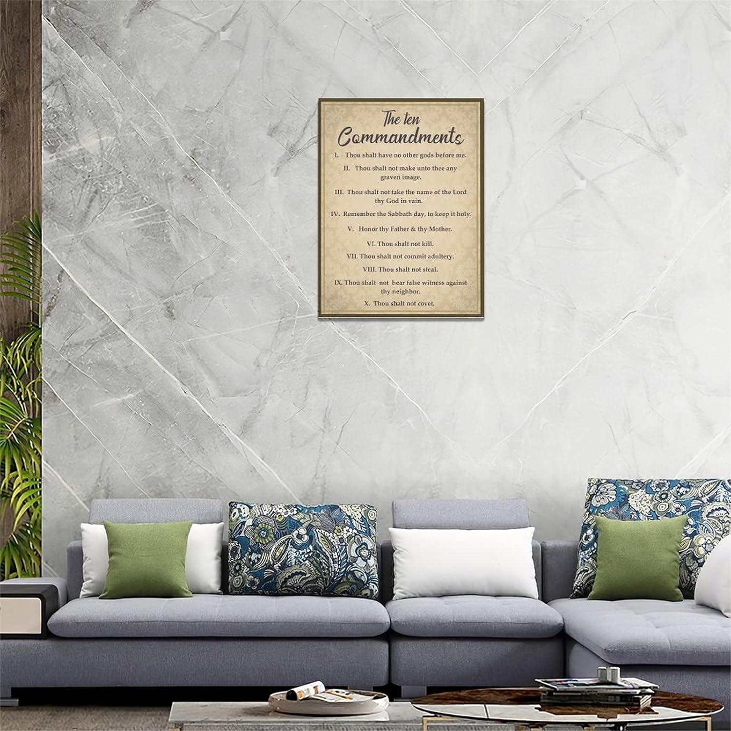 The Ten Commandments Decor Wall Art 10 Commandments Bible Verse Christian Religion Scripture Pictures Wall Decor Canvas Painting Prints Artwork Framed for Church Bedroom Bathroom Kitchen 12"x16"