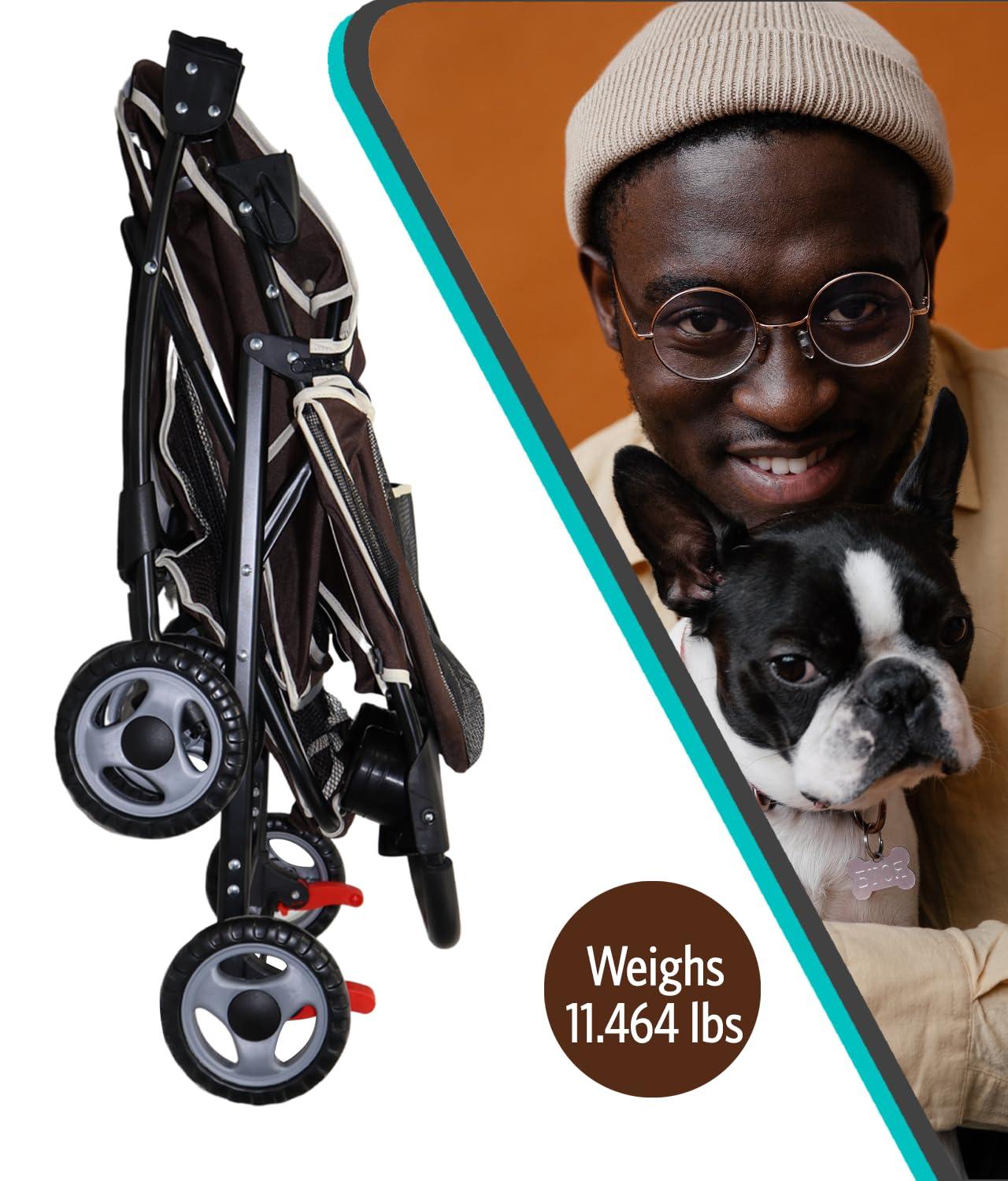 Amoroso Baby 6748 4 Wheel Pet Stroller for Cats & Dogs - Brown & White