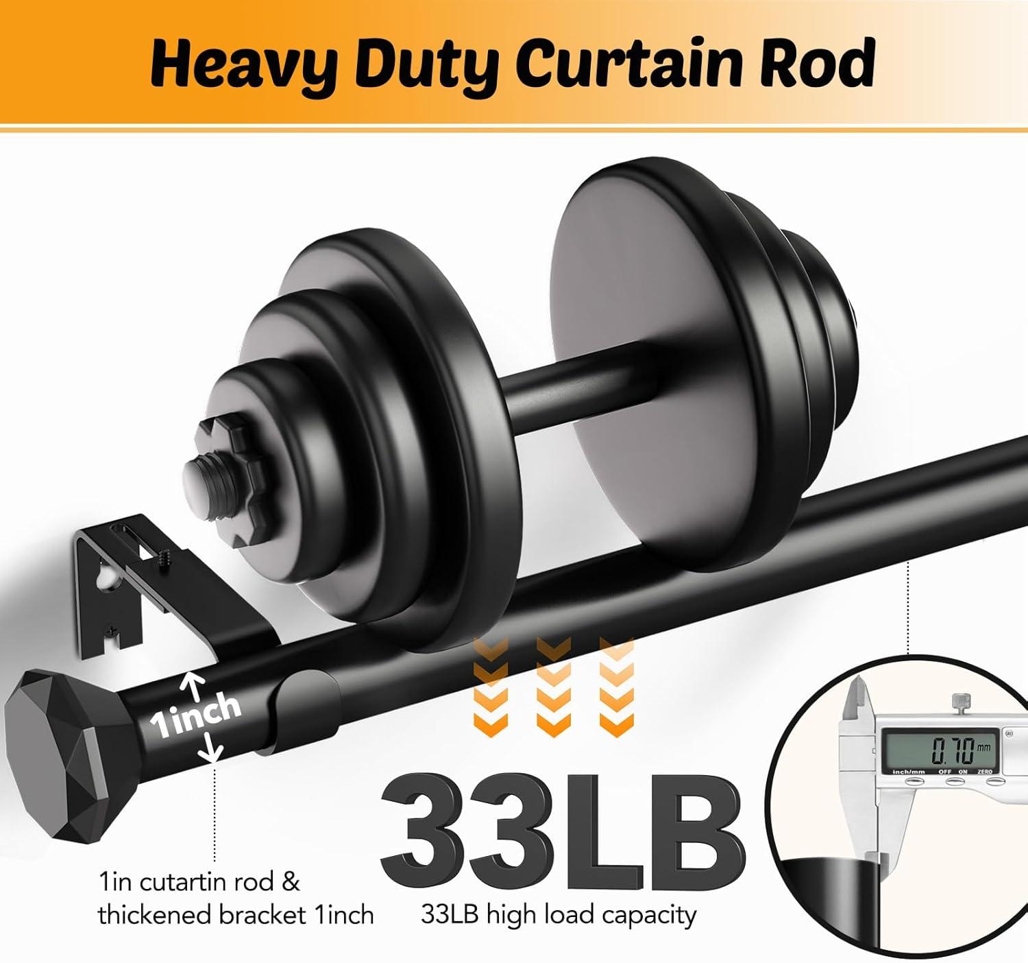 Curtain Rods for Windows 66 to 120, 1 Inch Adjustable Heavy Duty Curtain Rod, 30"-120"