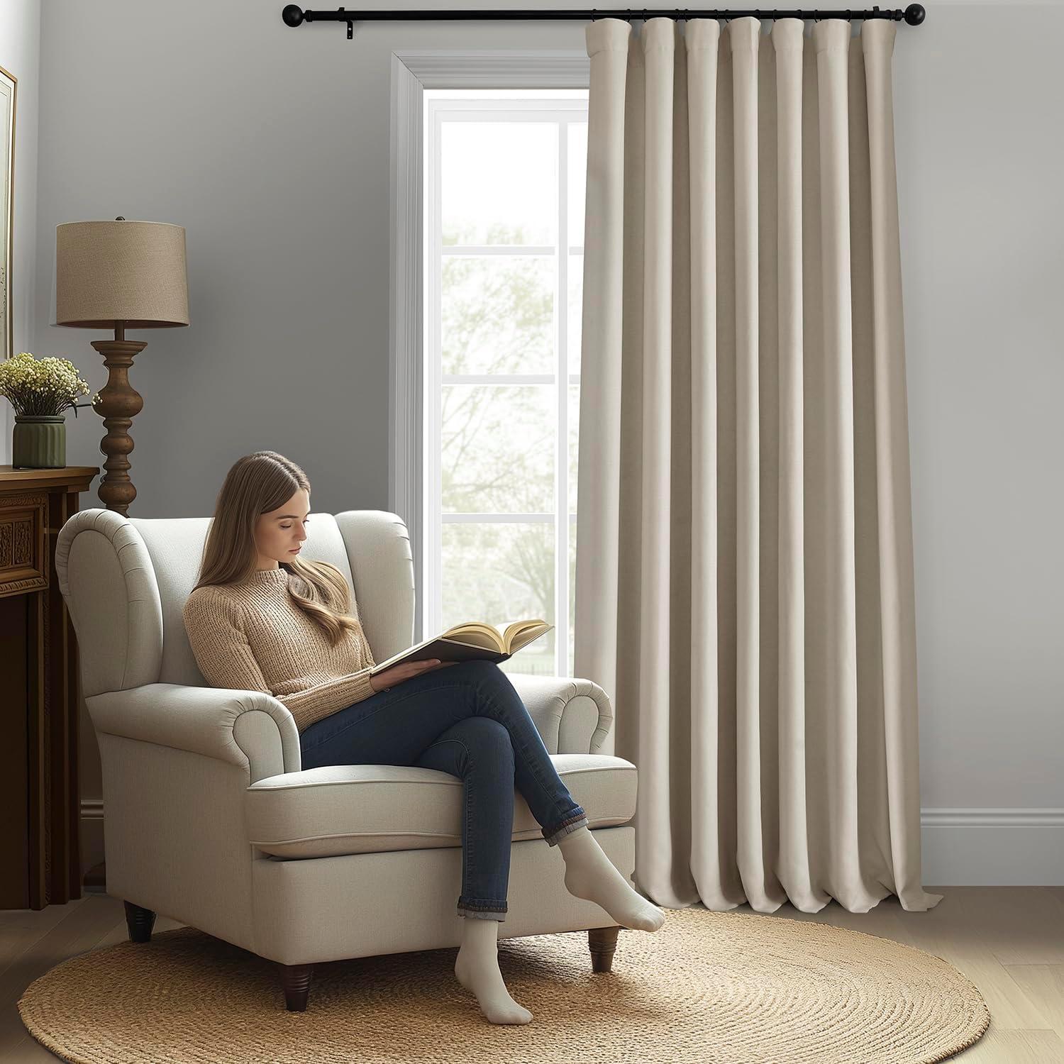 Birch Faux Linen Extra Wide Room Darkening Curtain (1 Panel), Birch, 100W X 120L