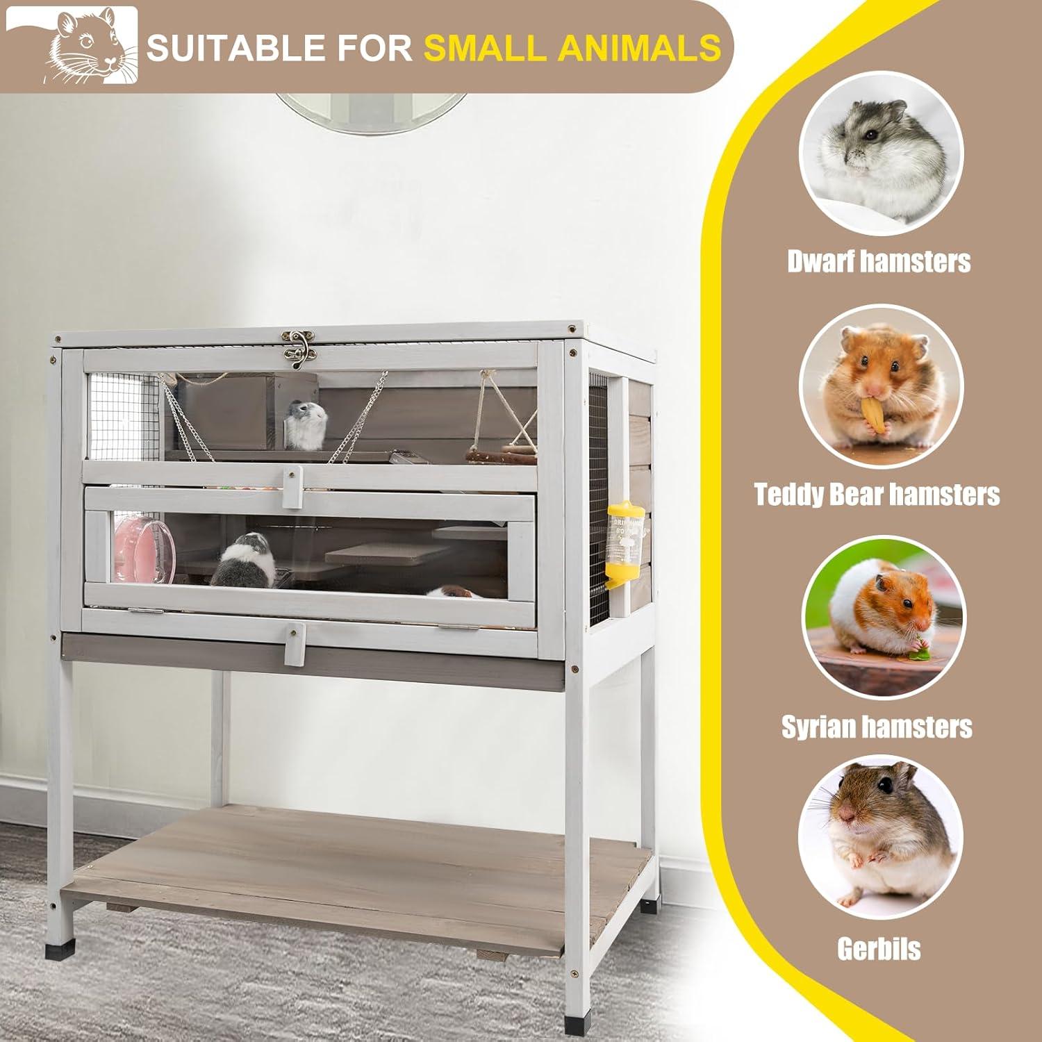 PETSCOSSET 3-Tier Wooden Hamster Cage with Storage Shelf Indoor Outdoor Large Guinea Pig Cage House and Habitat