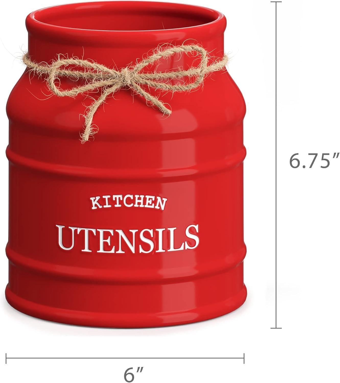 Anadea Ceramic Farmhouse Utensil Holder for Kitchen Counter, Large Rustic Utensil Crock