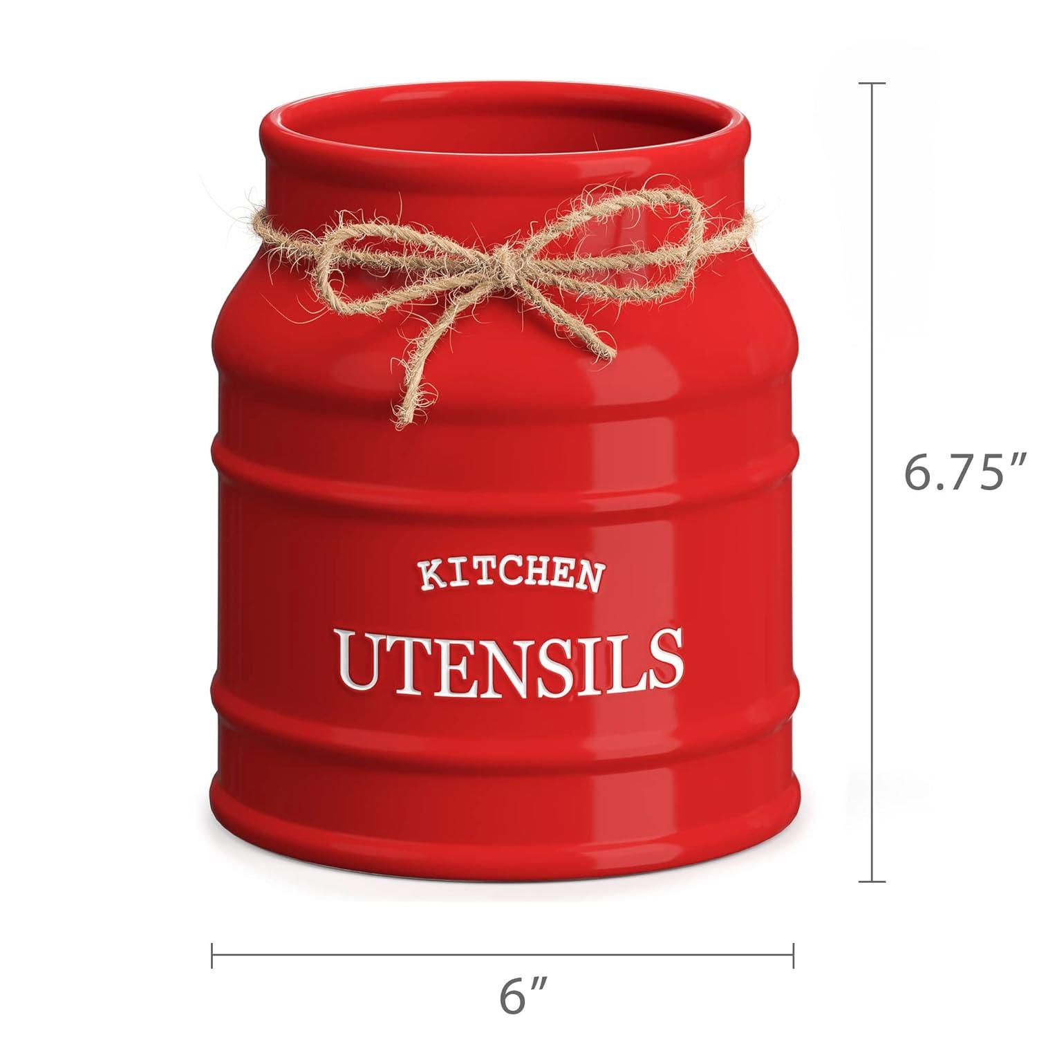 Anadea Ceramic Farmhouse Utensil Holder for Kitchen Counter, Large Rustic Utensil Crock