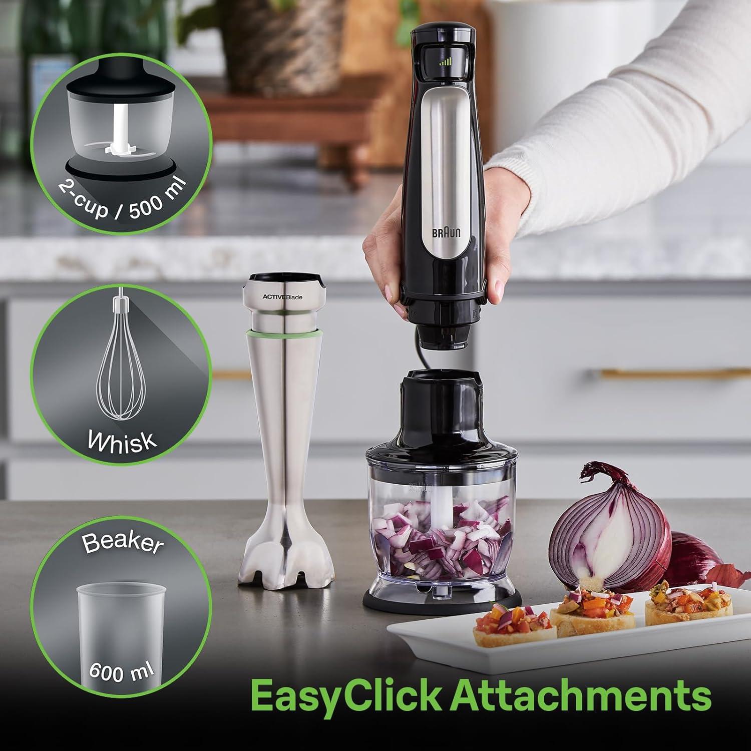 Braun Braun MultiQuick 7 Smart-Speed Hand Blender with 500 Watts of Power, Whisk, Masher, and 6-Cup Food Processor