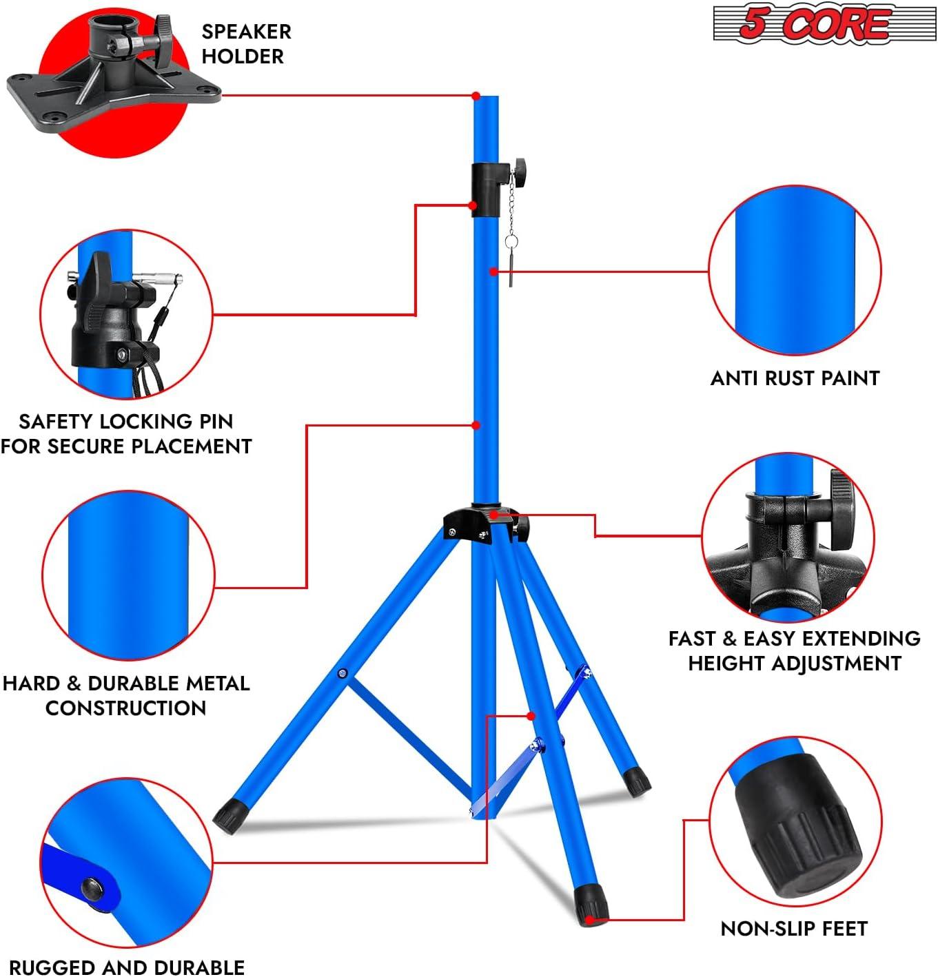 5 Core Speaker Stand Tripod Floor Heavy Duty Adjustable Up to 72 Inch DJ Studio Monitor Stands Pole Mount - SS HD SKY BLU BAG2PCS