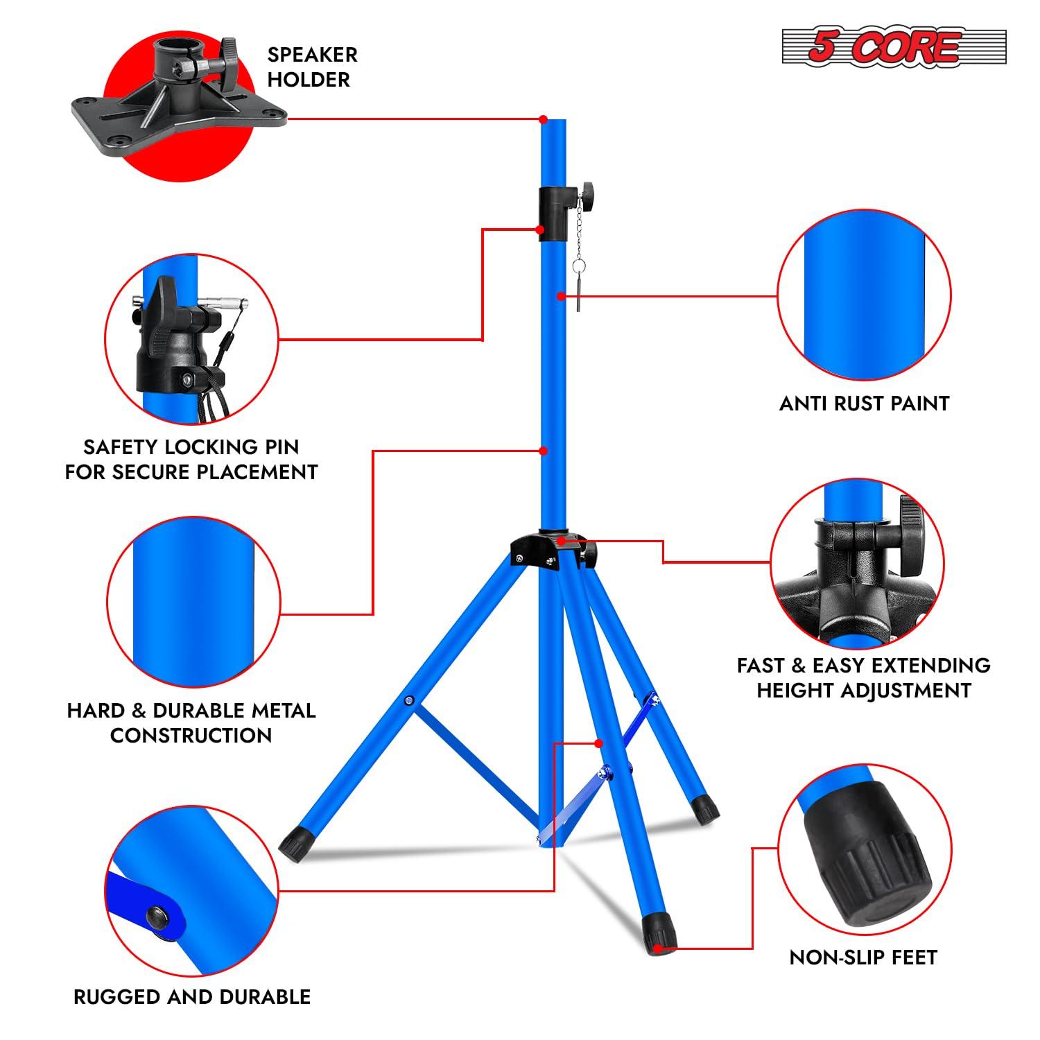 5 Core Speaker Stand Tripod Floor Heavy Duty Adjustable Up to 72 Inch DJ Studio Monitor Stands Pole Mount - SS HD SKY BLU BAG2PCS