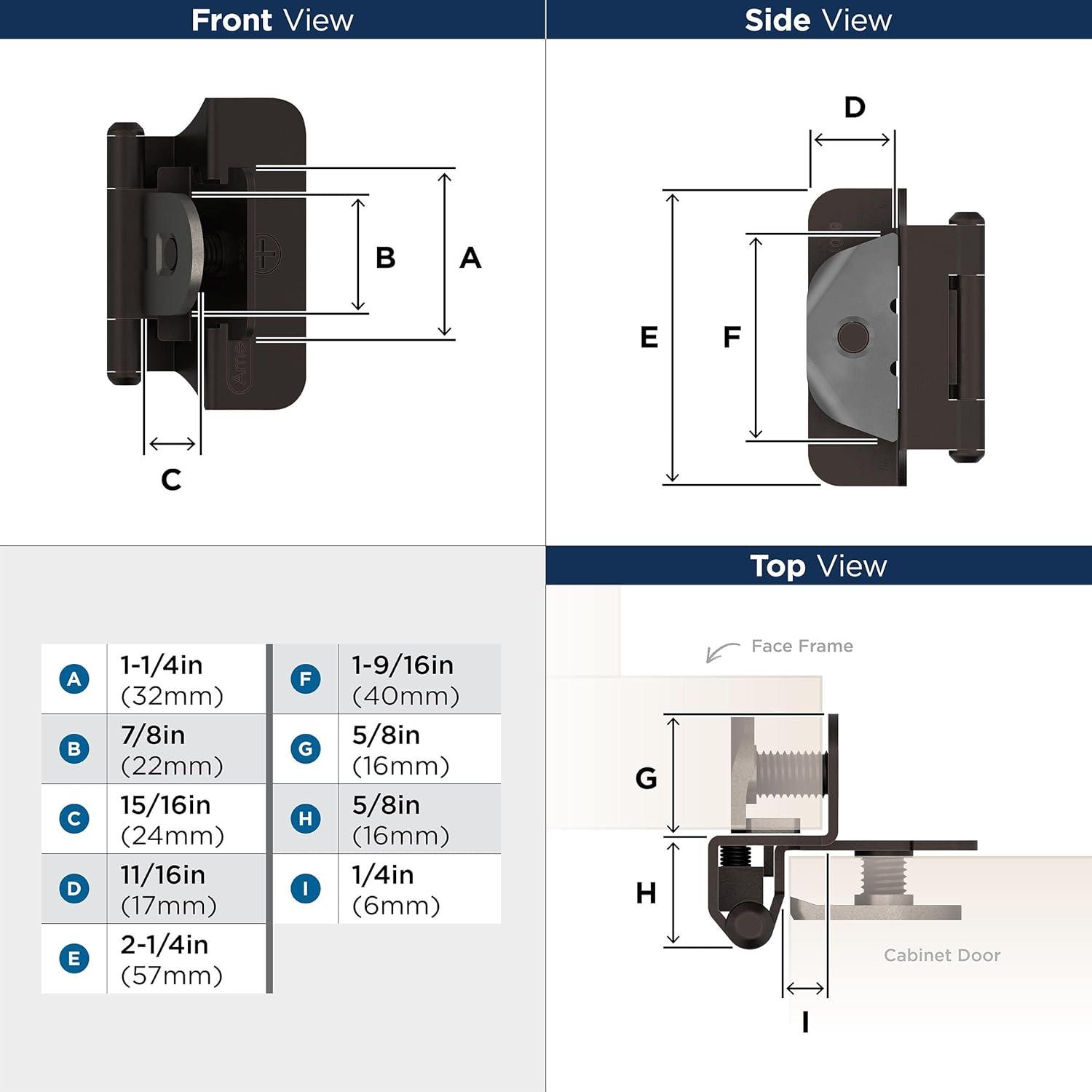 Oil-Rubbed Bronze Self-Closing Double Demountable Cabinet Hinges