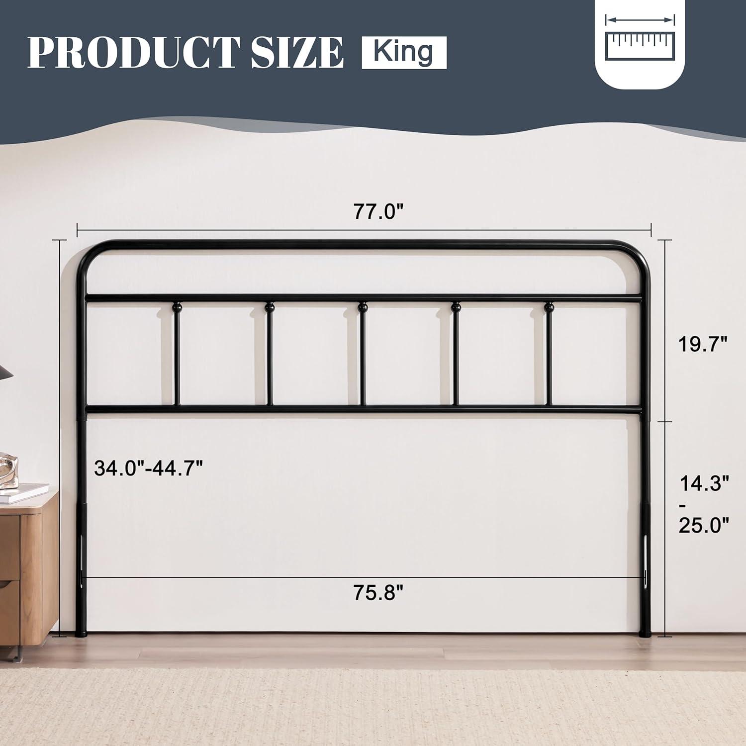 Black Metal Headboard King Size, Height Adjustable King Headboard Only, King Size Headboard Only for Bedroom, Vintage King Headboards, Farmhouse Headboard King, King Metal Bed Headboard Only